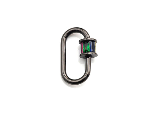 Colorful Baguette CZ Oval Shape Clasp, Gold Silver Black  Rose Gold Plated Clasp, Carabiner Clasp, 13x20mm/18x28mm, sku#H189