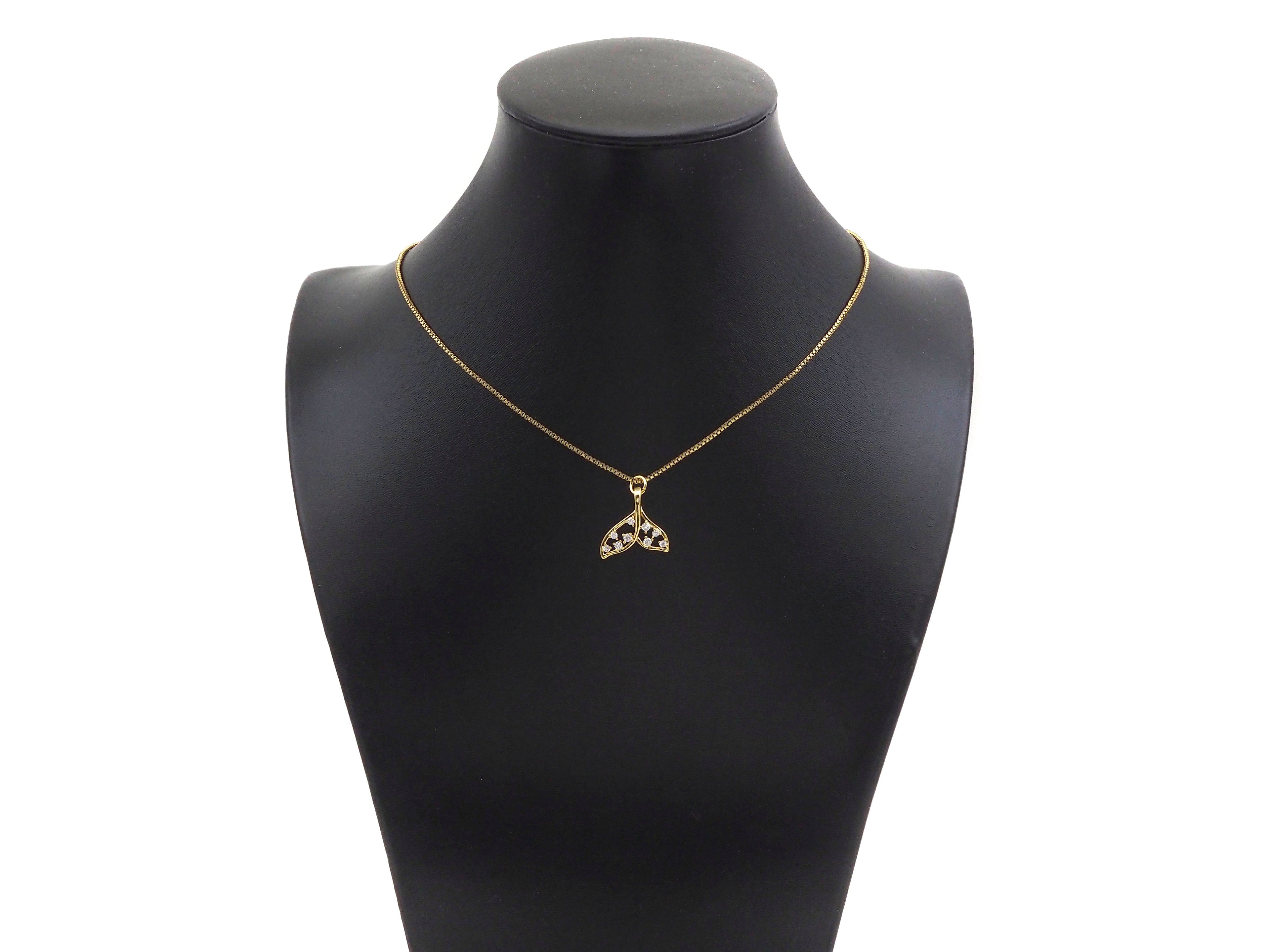 CZ Micro Pave Whale Tail Shape Pendan,18K Gold Charm, Necklace Bracelet Charm Pendant,17x17mm,Sku#FH156