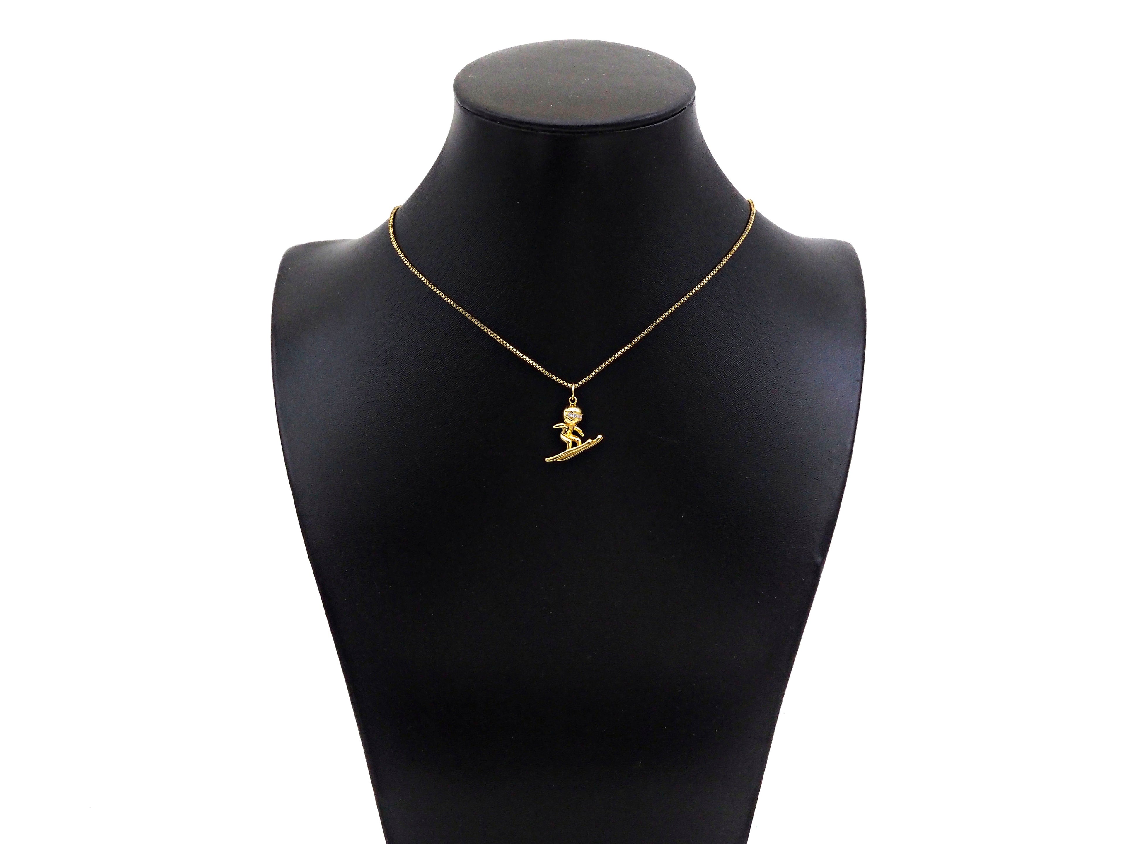 Gold Filled CZ Micro Pave Skiing Shape Pendant, 18K Gold Filled Skiing Charm, Necklace Bracelet Charm Pendant, 18x15mm,Sku#Y470