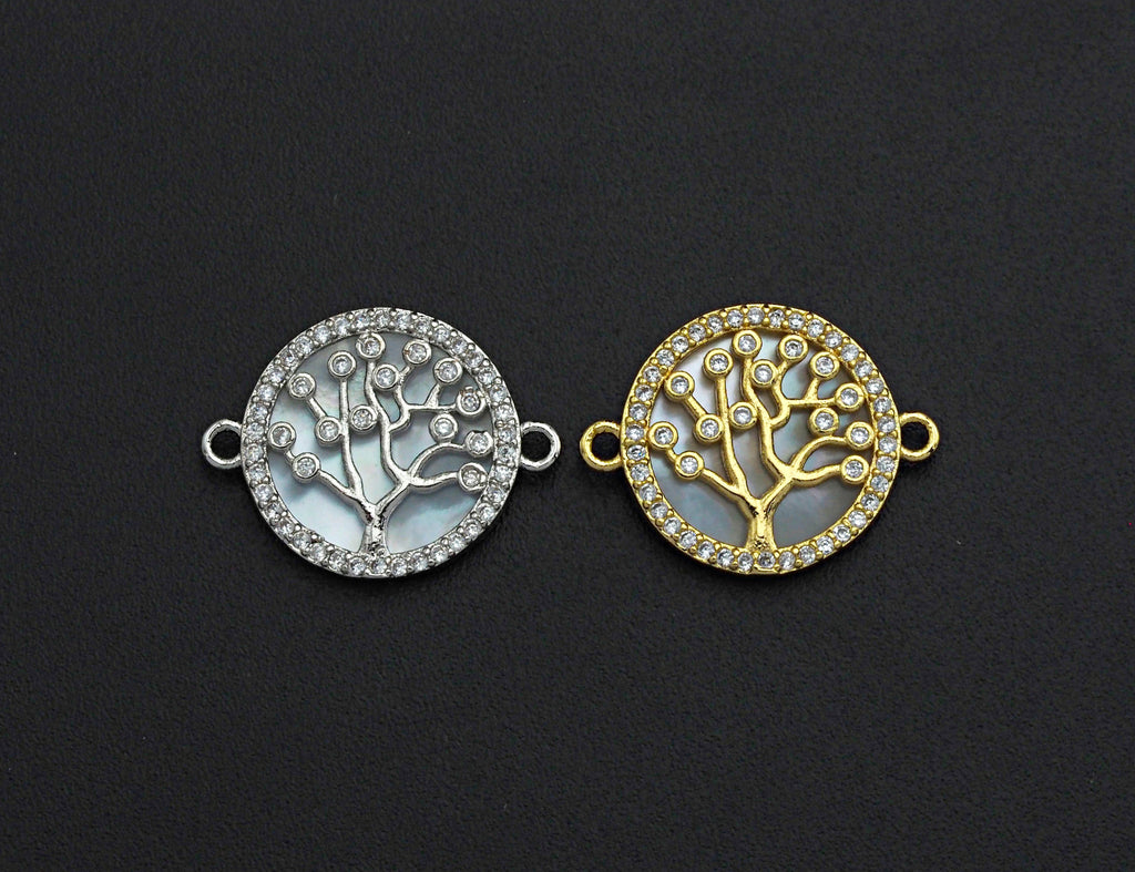 CZ Micro Pave Lucky Tree on Mother-of-pearl Connector, Z689