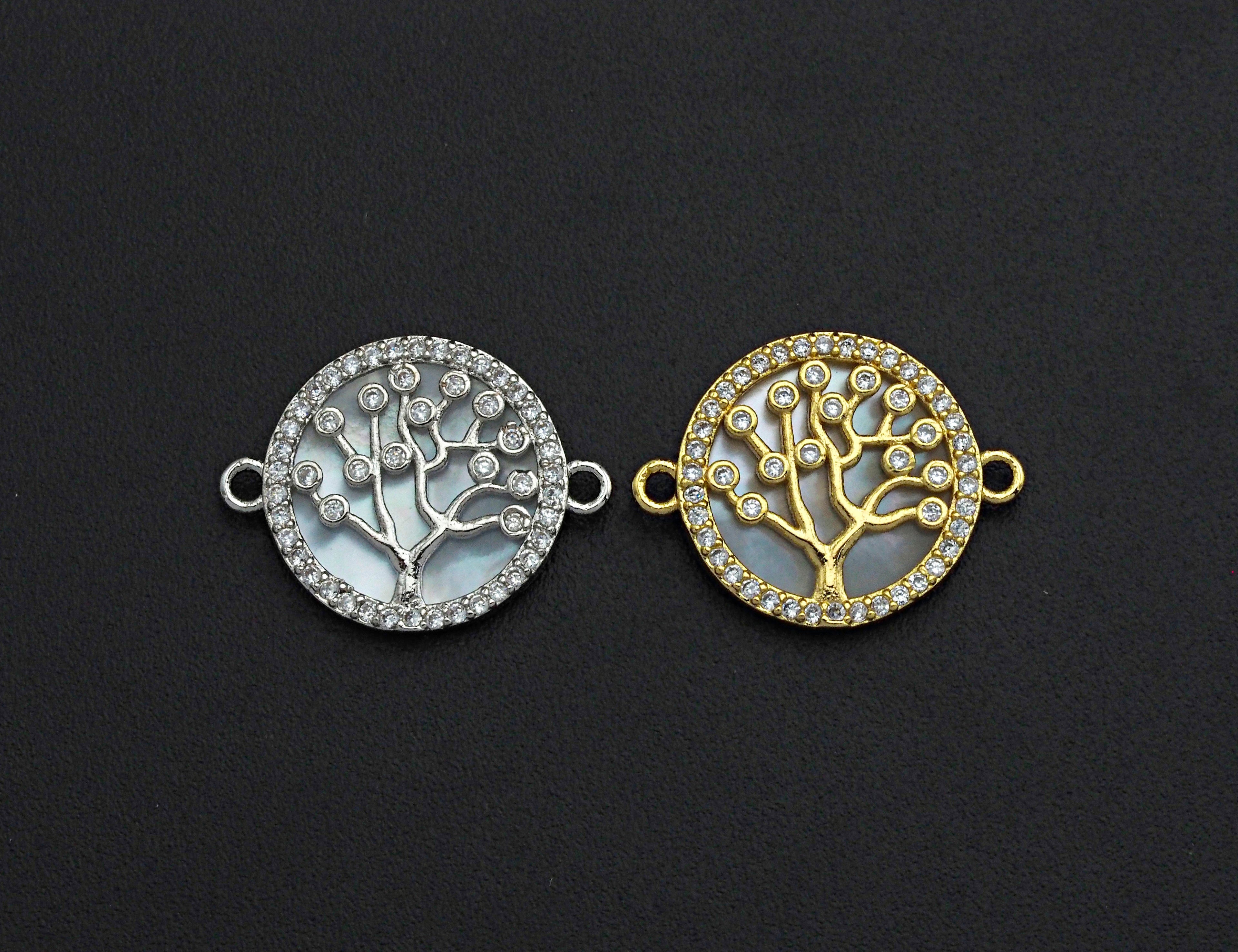 CZ Micro Pave Lucky Tree on Mother-of-pearl Connector, Z689