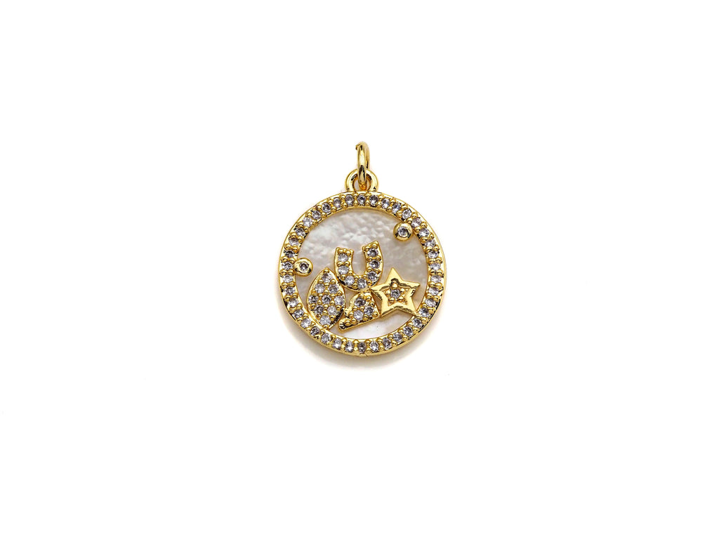 CZ Micro Pave Star Eye on Mother-of-pearl Pendant Charm, Cubic Zirconia Wish Charm, 15mm,sku#Z918