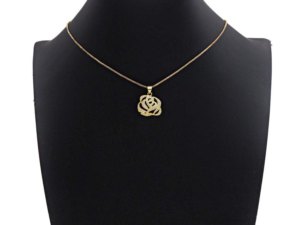 CZ Micro Pave Rose Flower Pendant/Charm,Cubic Zirconia Paved