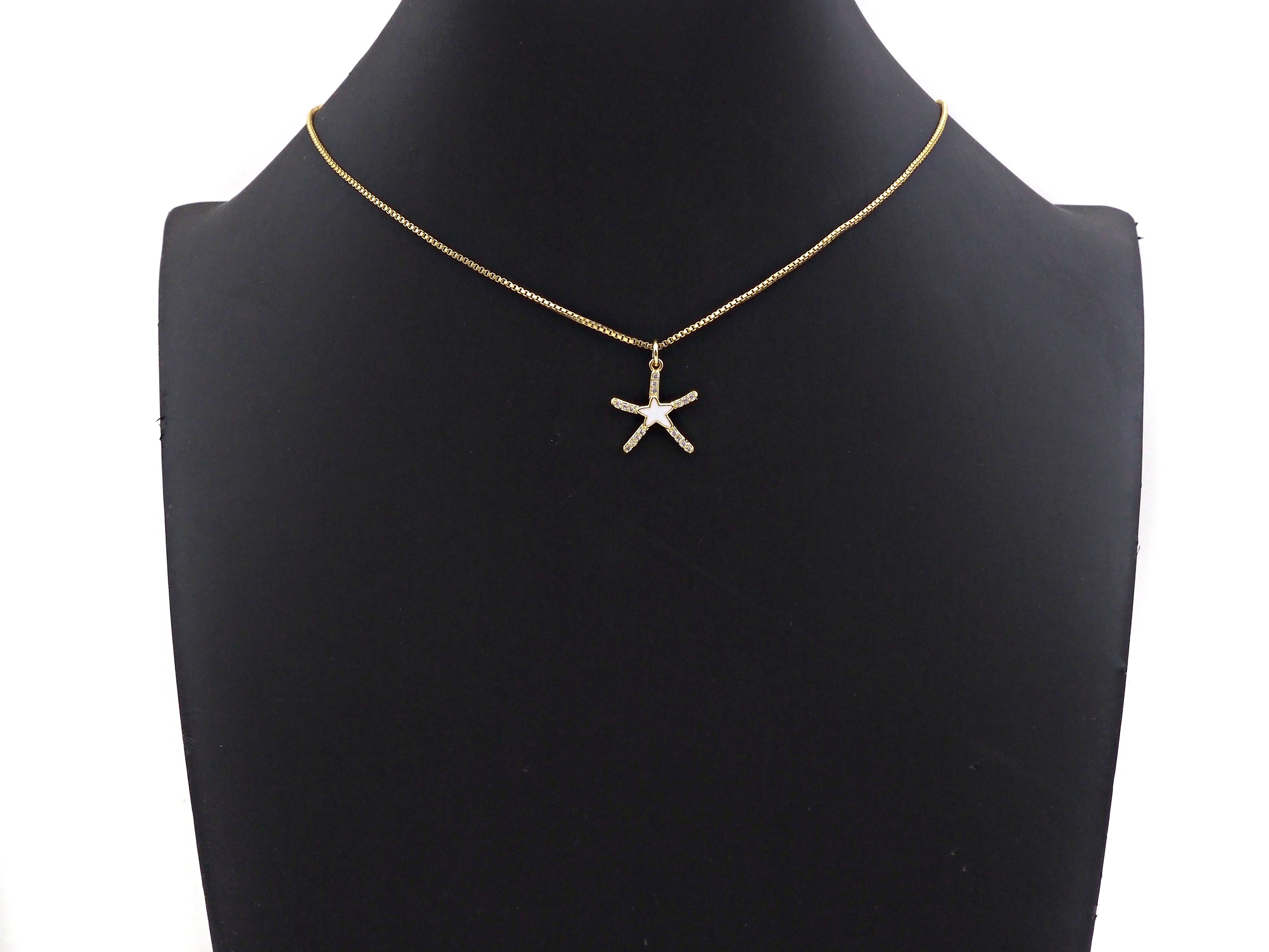 CZ Enamel Starfish Shape Charm, Gold/Silver Finish Enamel CZ Pave Star Fish Pendant, Pave Charm,16x18mm, sku#L323