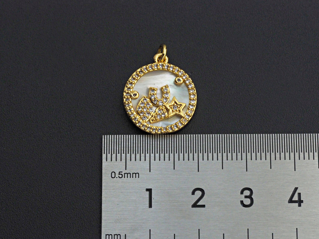 CZ Micro Pave Star Eye on Mother-of-pearl Pendant Charm, Cubic Zirconia Wish Charm, 15mm,sku#Z918
