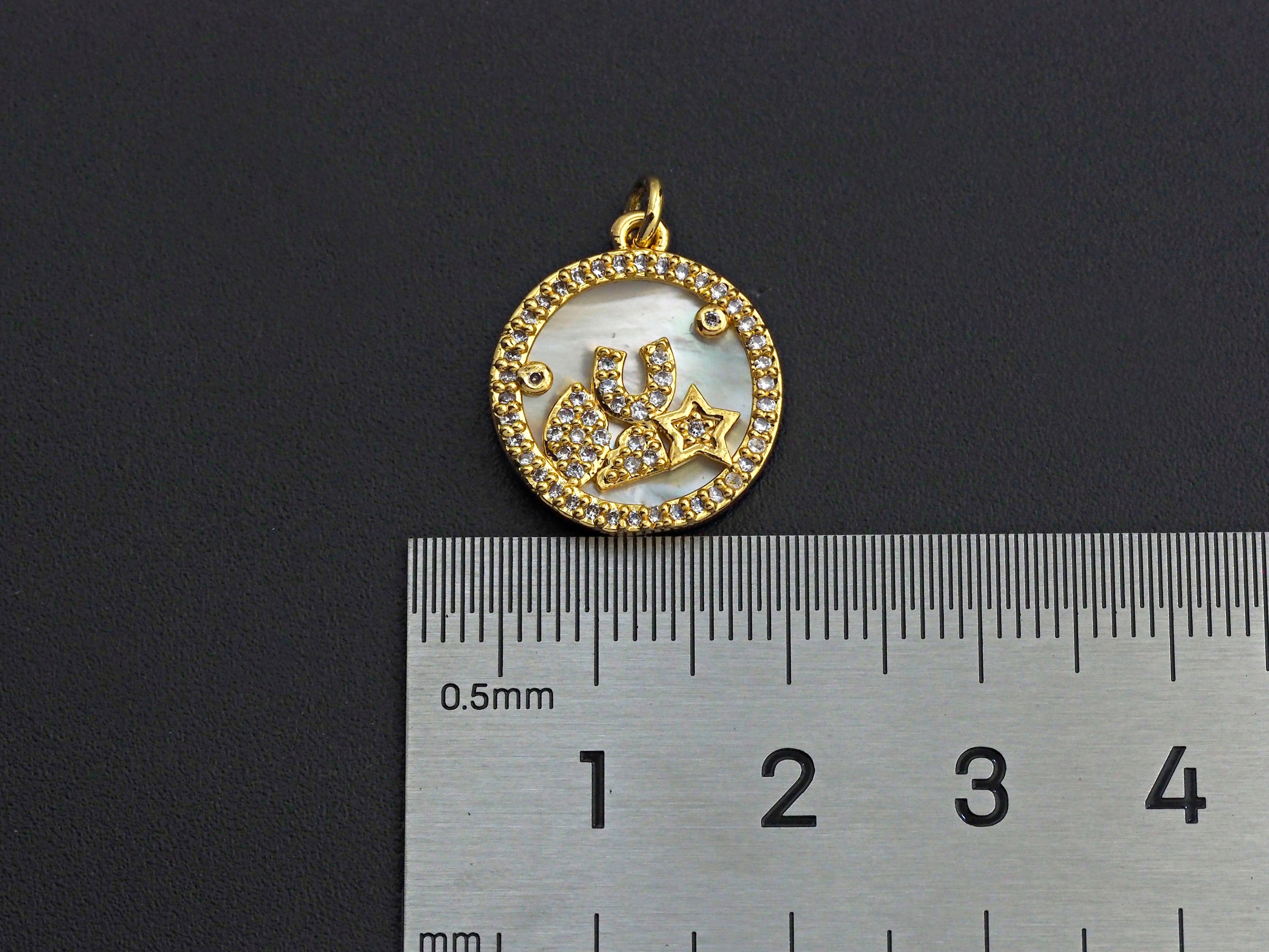 CZ Micro Pave Star Eye on Mother-of-pearl Pendant Charm, Cubic Zirconia Wish Charm, 15mm,sku#Z918