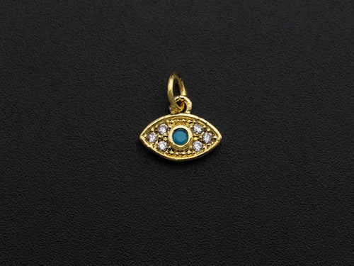 CZ Micro Pave Evil Eye Pendant/Charm, Clear Turquoise Cubic Zirconia Pave Charm, Silver/Gold Plated, 8x10mm, sku#Z777