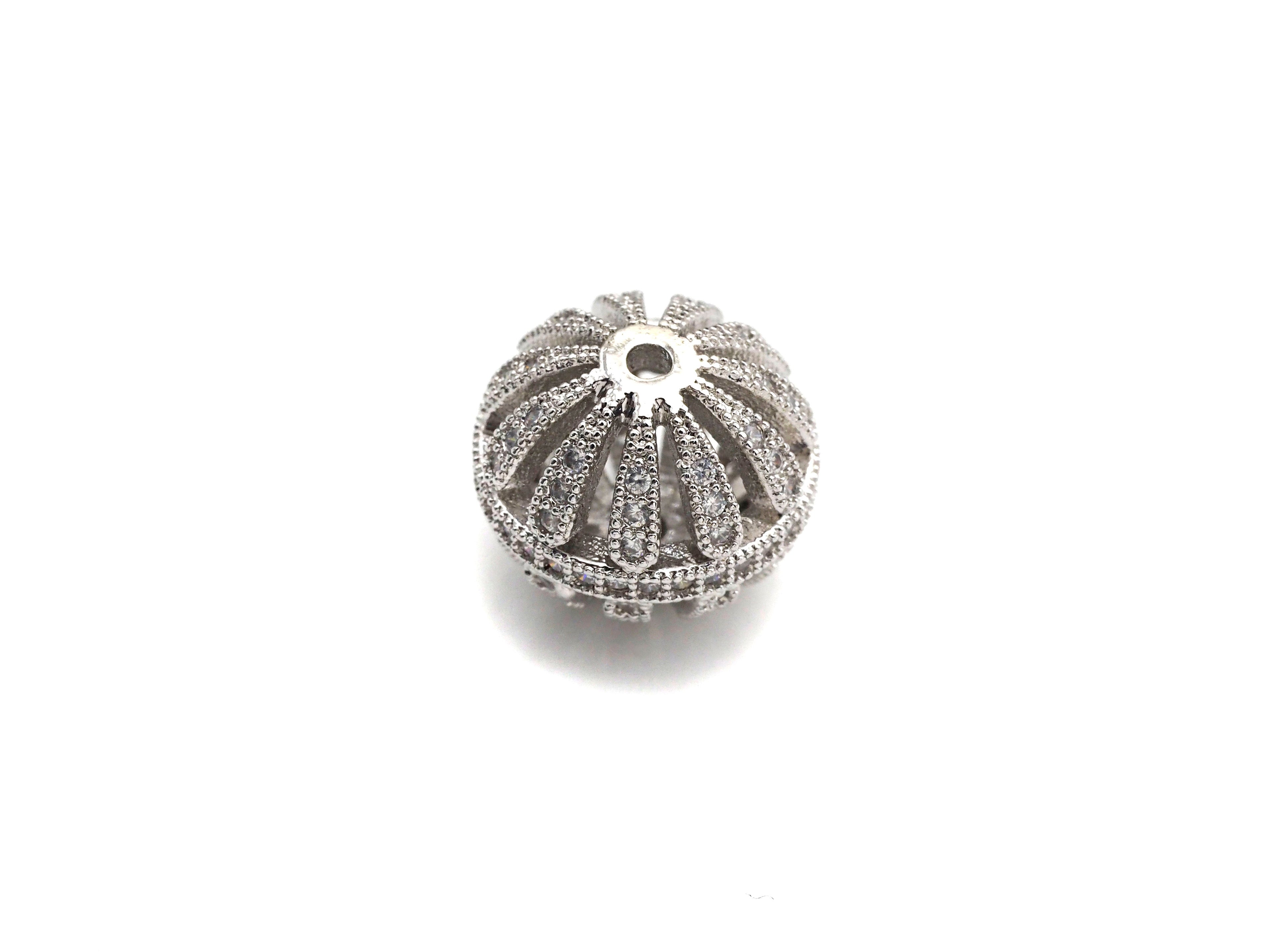 CZ Pave Cage beads, Cubic Zirconia 11x12mm Spacer Beads, Gold/Silver Spacer Beads, sku#Z875