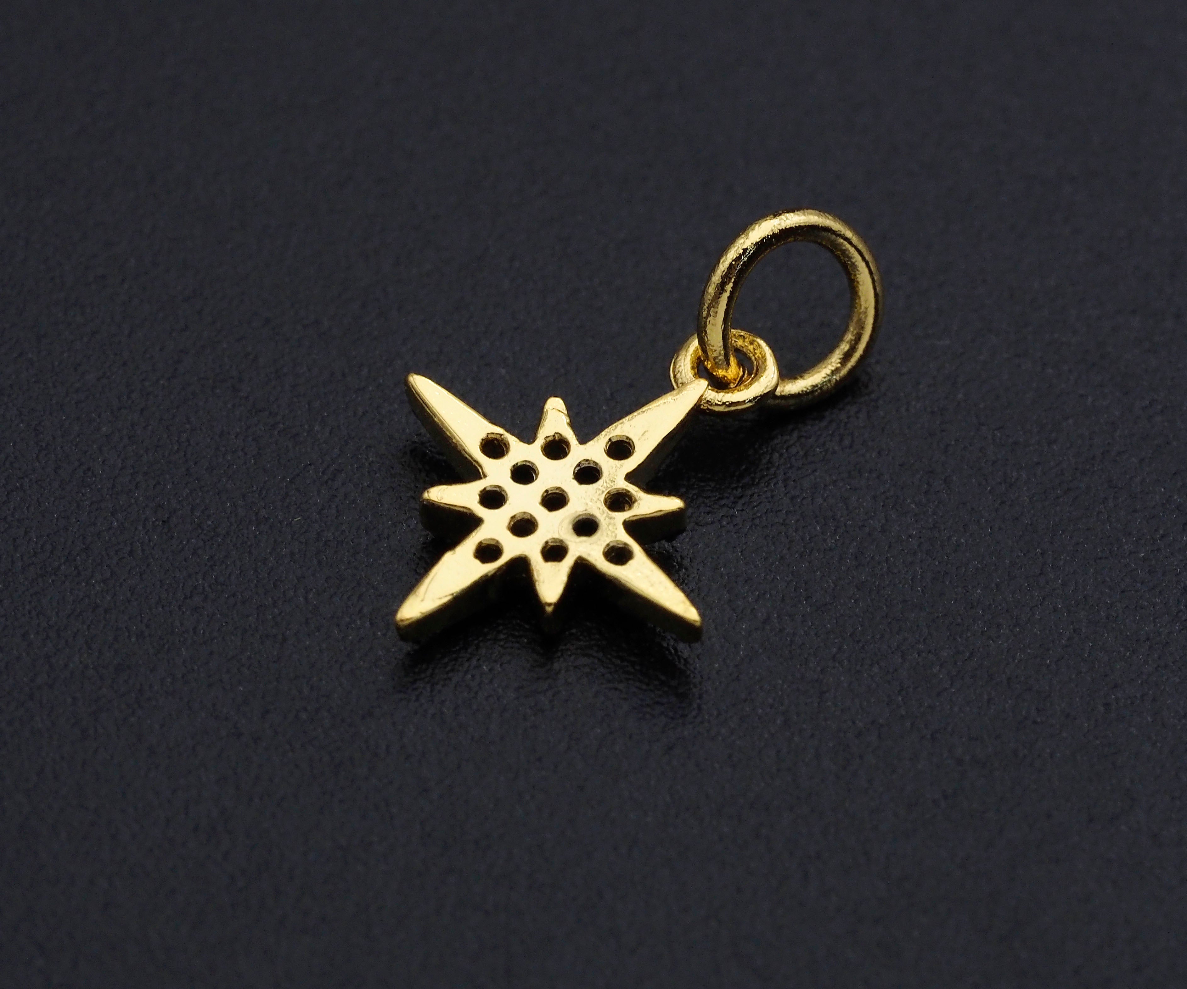 CZ Pave Gold Black CZ On North Star Shape Pendant, Star Charm, Star Pave Pendant, Gold plated, 10x12mm, Sku#Z1152