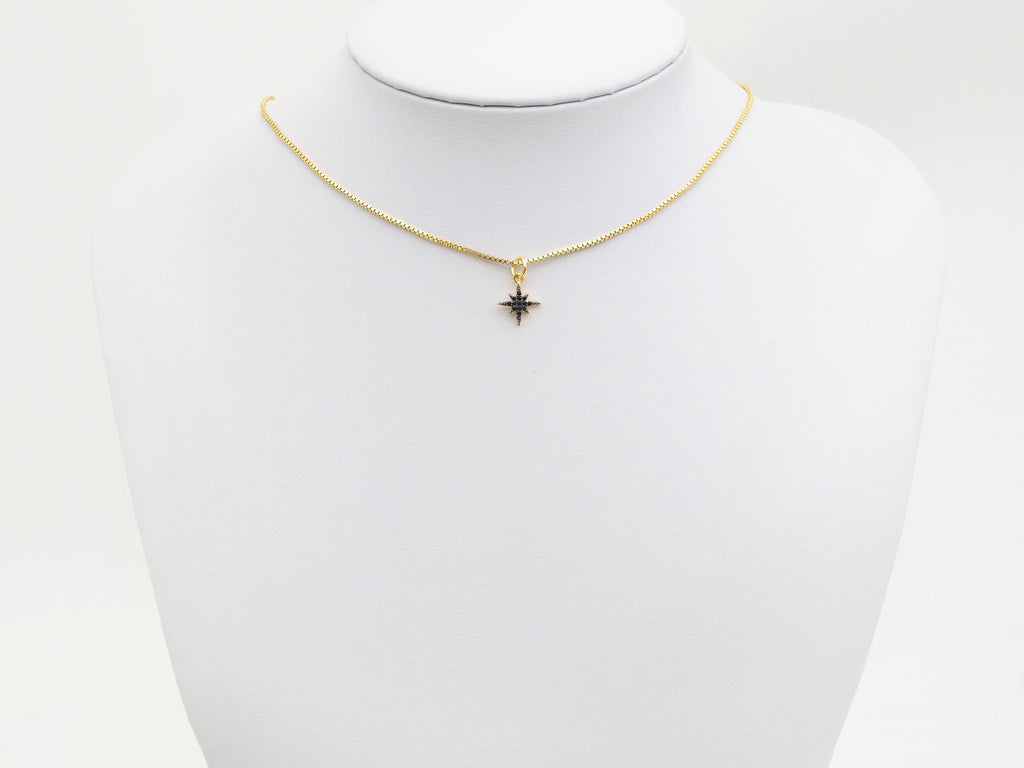 CZ Pave Gold Black CZ On North Star Shape Pendant, Star Charm, Star Pave Pendant, Gold plated, 10x12mm, Sku#Z1152