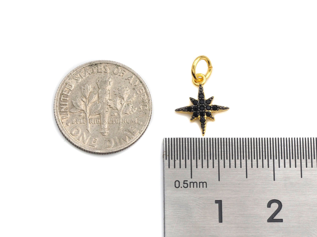 CZ Pave Gold Black CZ On North Star Shape Pendant, Star Charm, Star Pave Pendant, Gold plated, 10x12mm, Sku#Z1152