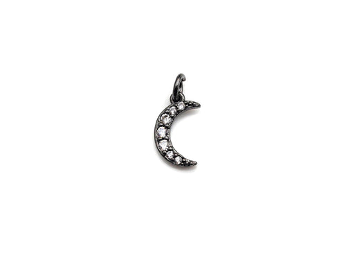 CZ Micro Pave Cresent Moon Pendant/Charm, Clear Cubic Zirconia Pave Charm, Silver/Gold/Rose Gold/Black Plated, 10x13mm, sku#Z778