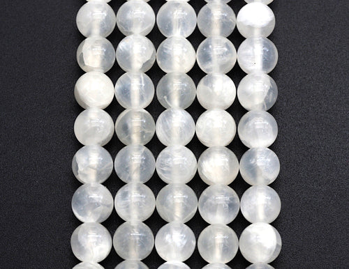 Natural Gypsum Selenite Beads, Round Smooth 6mm/8mm/10mm,SKU#U610