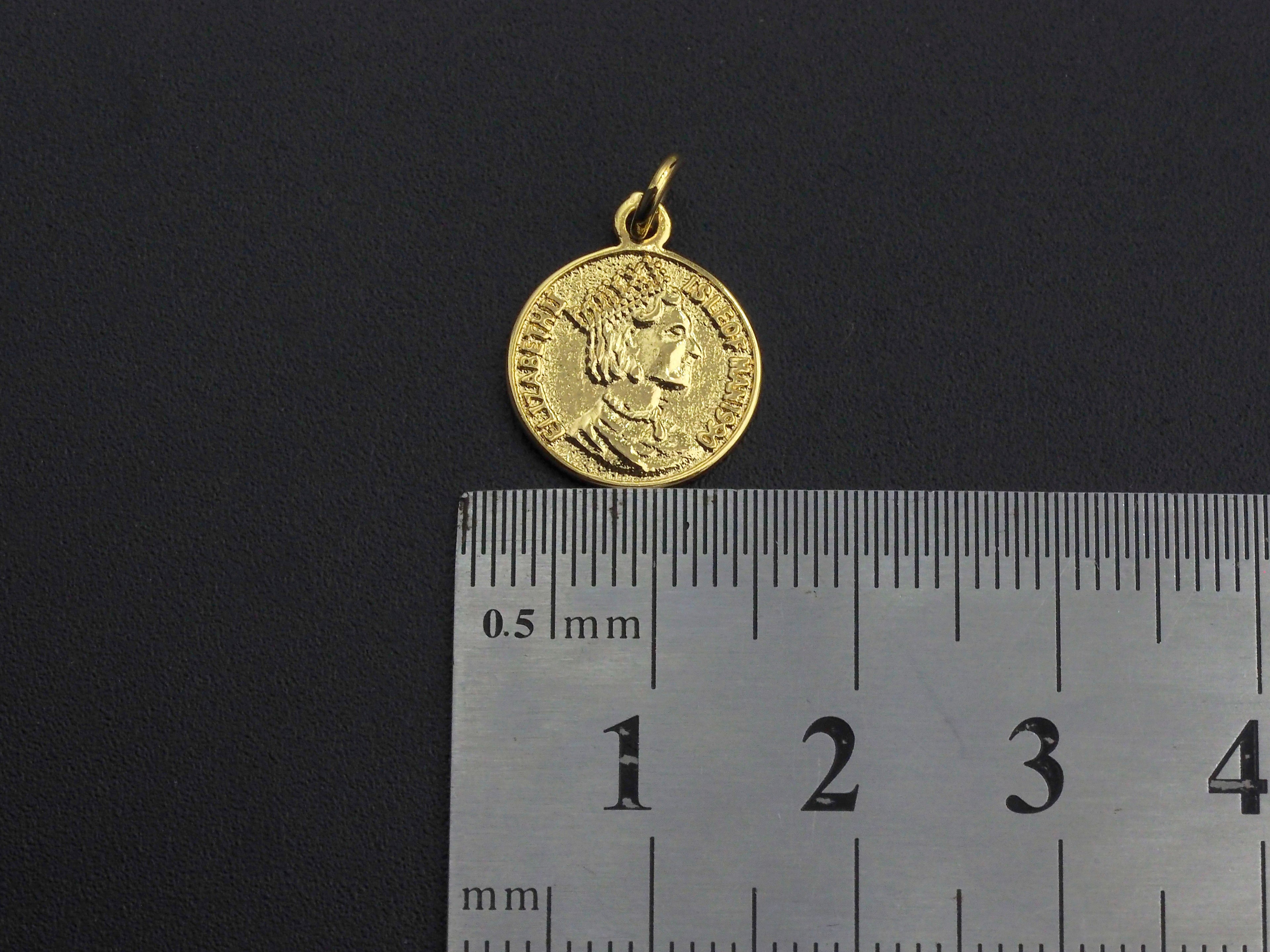 Medallion Elizabeth Queen Coin Pendant, Round Coin Pendant,  Gold Coin Pendant,13x16 mm, Sku#Z728