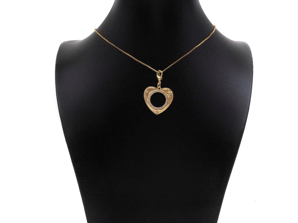 CZ Micro Pave Round Hollow Out Heart Pendant/Charm, Bracelet Necklace CZ Heart Pendant Charm, Silver/Gold Tone,25x24mm,Sku#L459