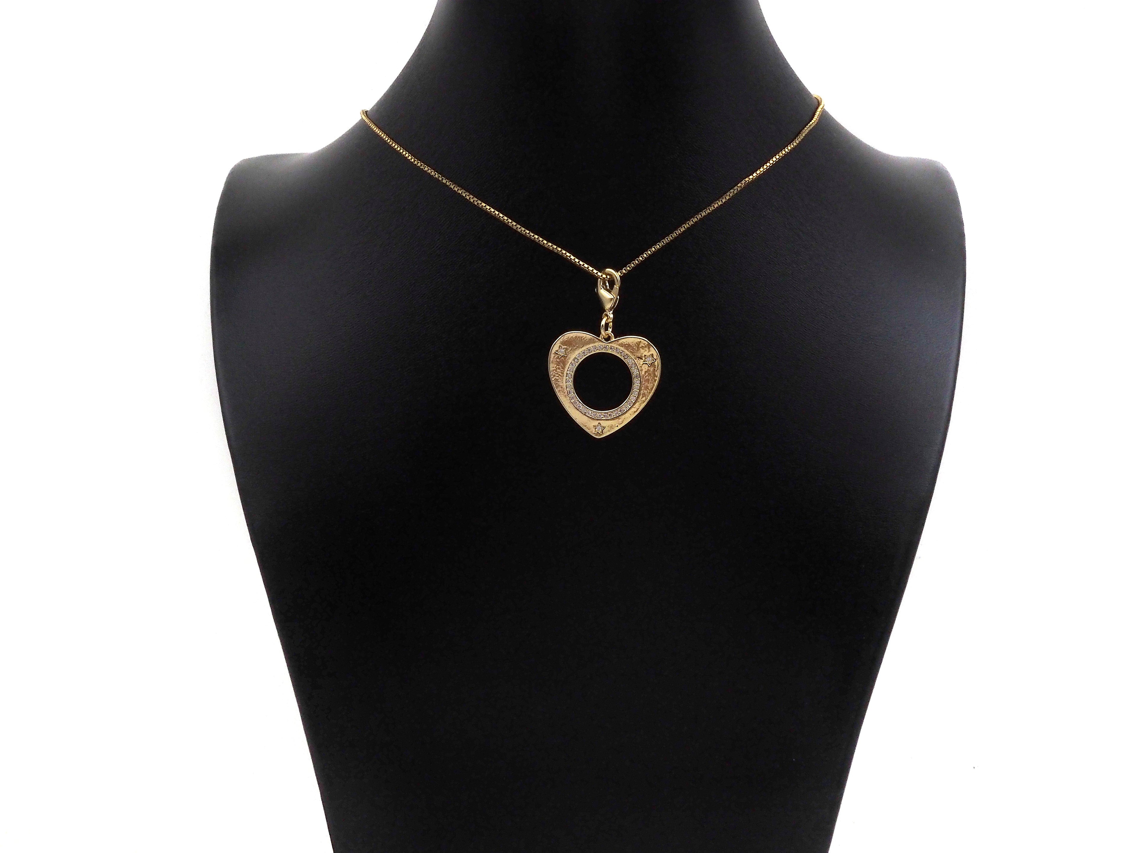 CZ Micro Pave Round Hollow Out Heart Pendant/Charm, Bracelet Necklace CZ Heart Pendant Charm, Silver/Gold Tone,25x24mm,Sku#L459