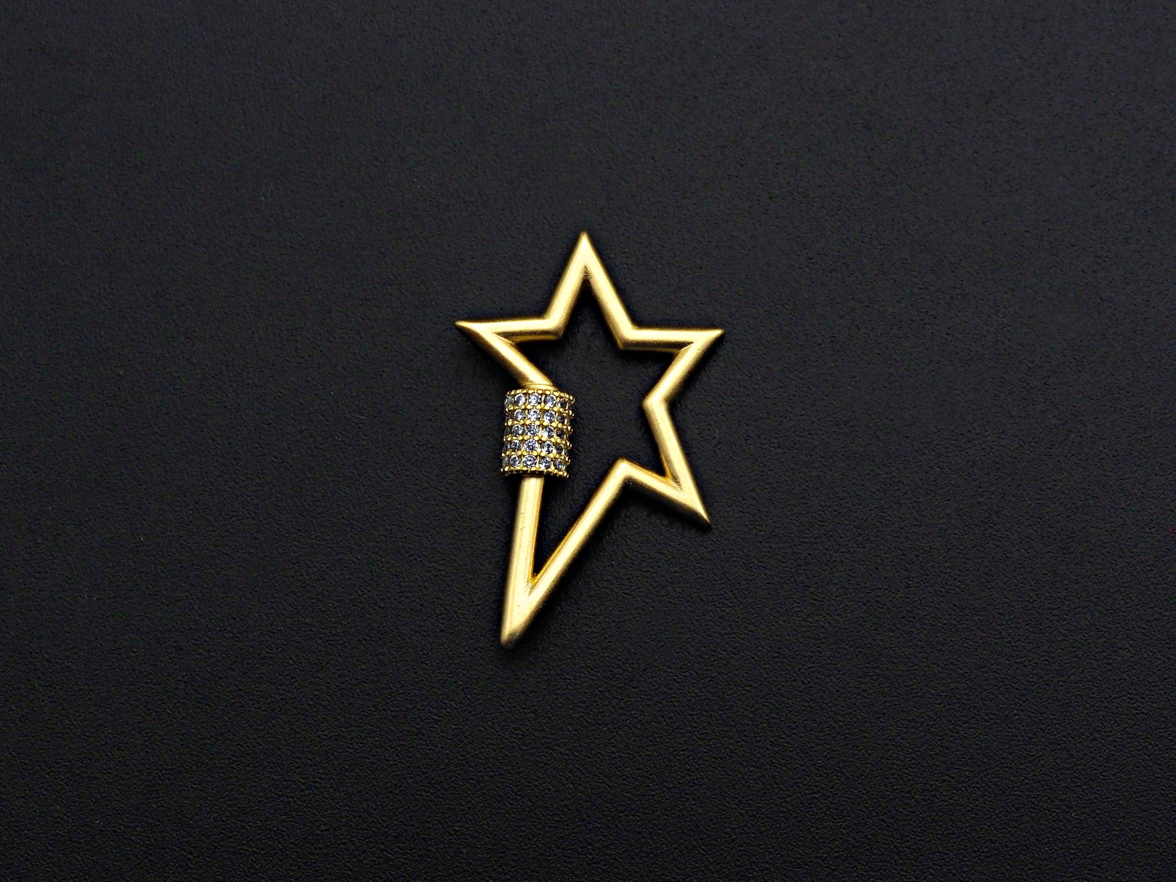 Matte Gold Clear CZ Micro pave Star Shape Clasp, CZ Pave Clasp, Matte Light Gold Carabiner Clasp, 21x32mm, sku#H201