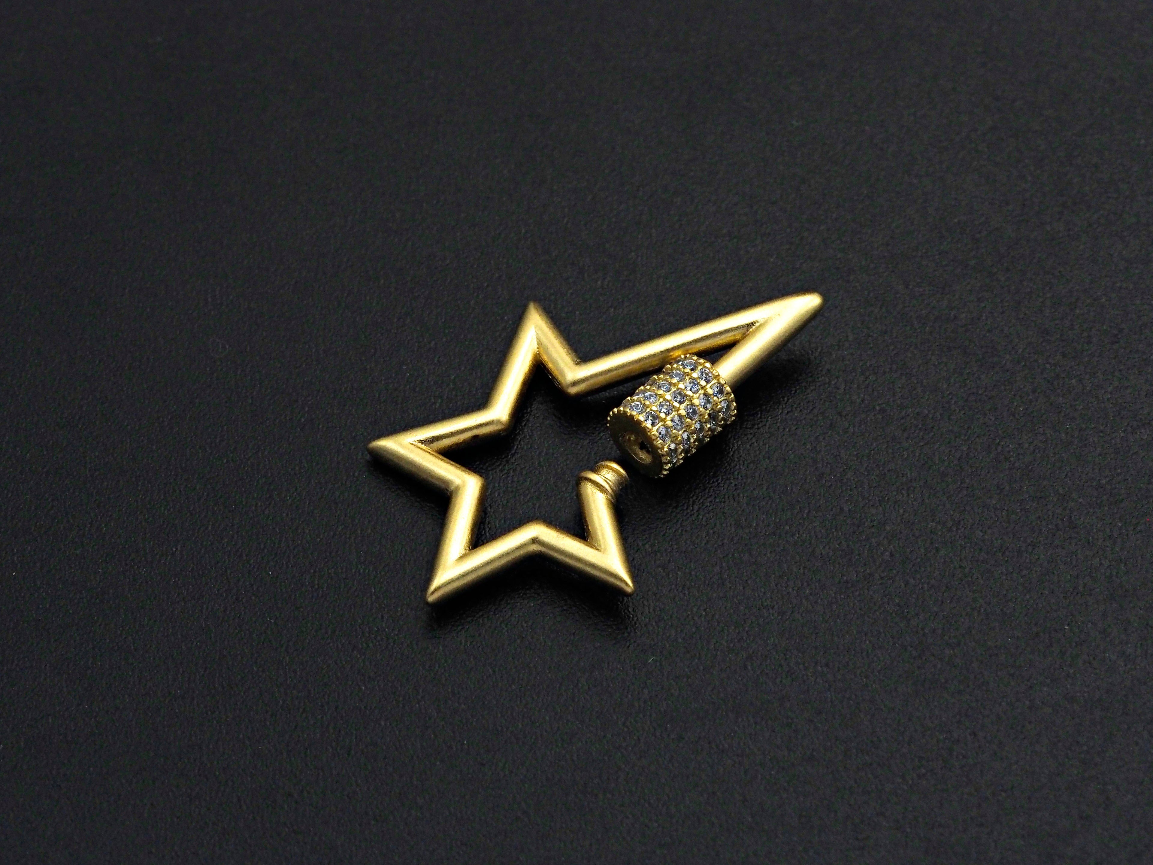 Matte Gold Clear CZ Micro pave Star Shape Clasp, CZ Pave Clasp, Matte Light Gold Carabiner Clasp, 21x32mm, sku#H201