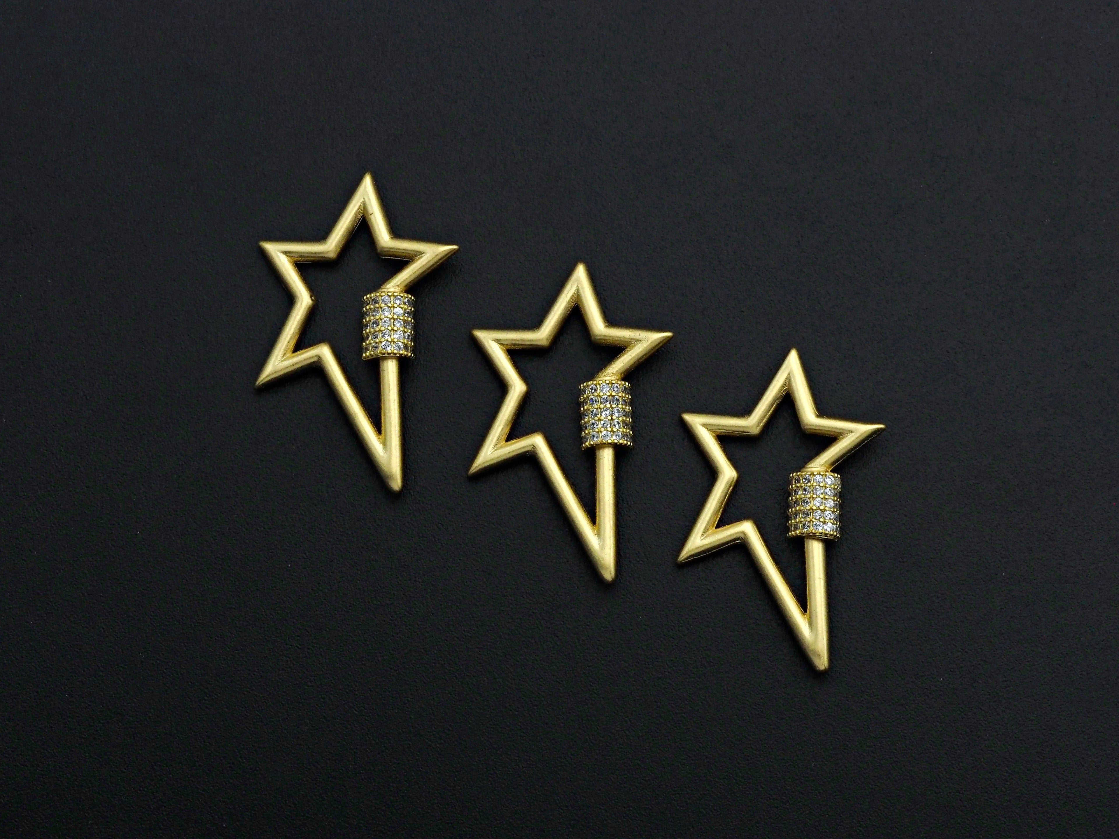 Matte Gold Clear CZ Micro pave Star Shape Clasp, CZ Pave Clasp, Matte Light Gold Carabiner Clasp, 21x32mm, sku#H201