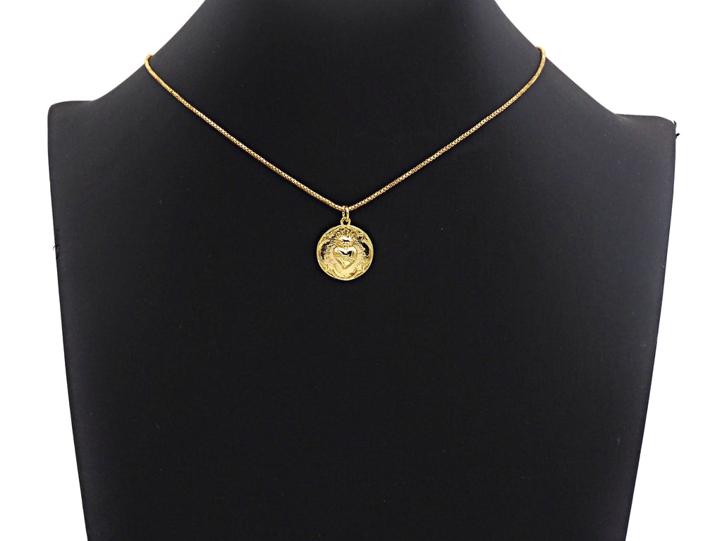 Medallion Heart Pendant/Charm, Embossment Heart Disc Pendant, Cubic Zirconia Pendant, Gold Tone, 18x20mm, Sku#Z693