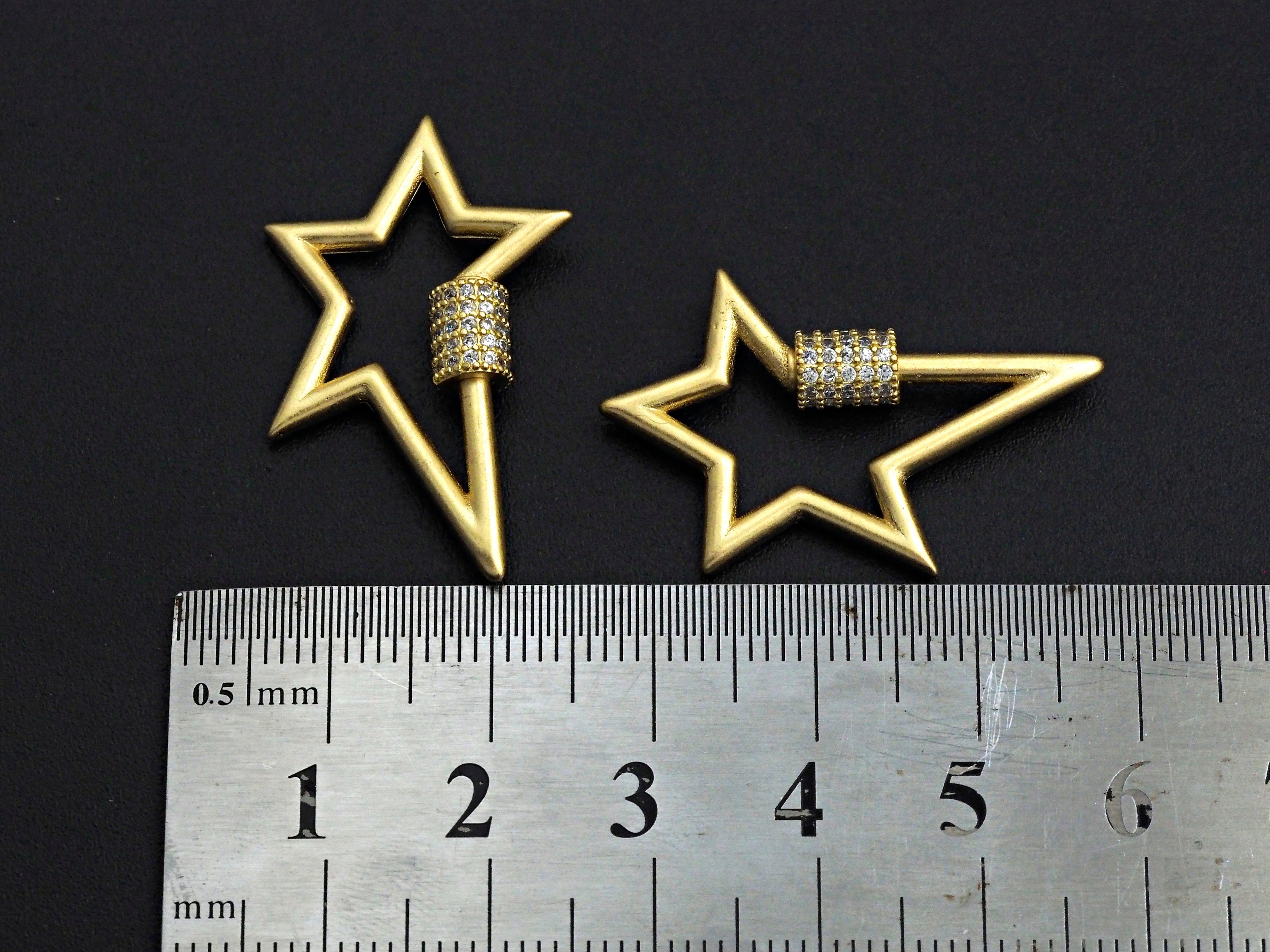 Matte Gold Clear CZ Micro pave Star Shape Clasp, CZ Pave Clasp, Matte Light Gold Carabiner Clasp, 21x32mm, sku#H201