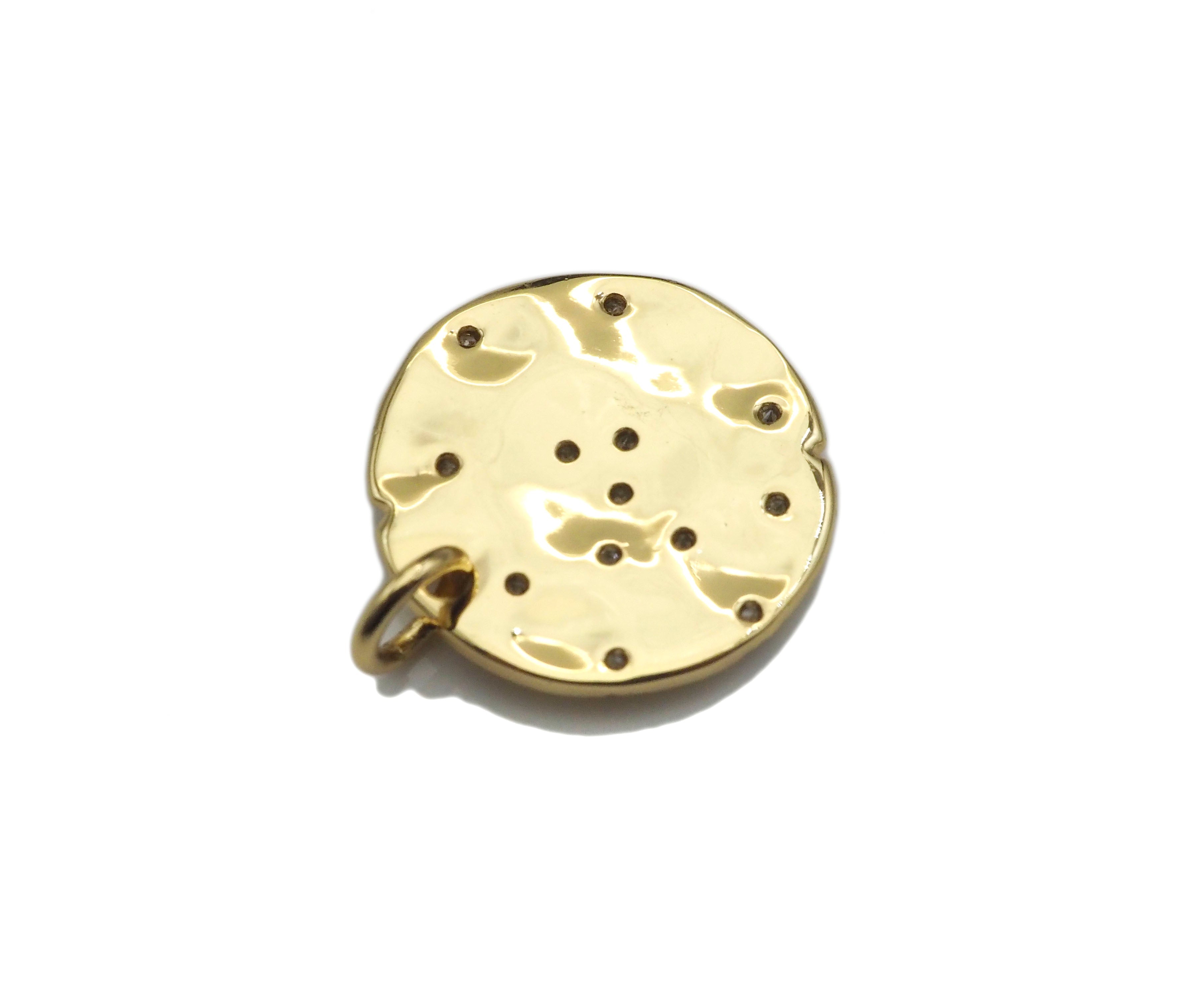 Pave Multi Stars Hammered Coin Pendant/Charm, Sku#L403
