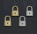 CZ Micro Pave Lock Shape Pendant, Dainty Gold Silver Lock Charm,Necklace Bracelet Charm Pendant, 16x26mm,Sku#F1256