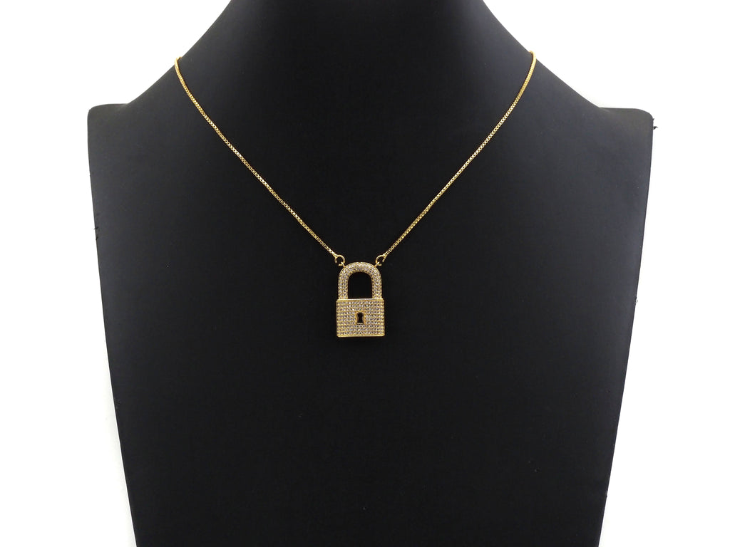 CZ Micro Pave Lock Shape Pendant, Dainty Gold Silver Lock Charm,Necklace Bracelet Charm Pendant, 16x26mm,Sku#F1256