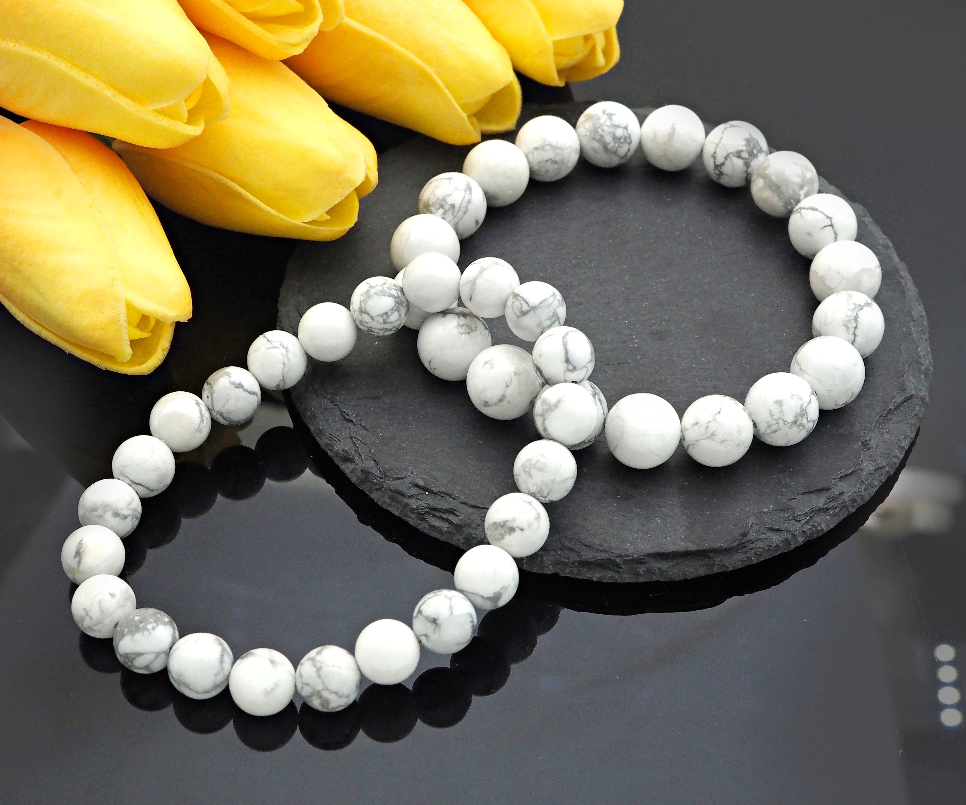 White Howlite Stretchy Bracelet,Sku#EF37
