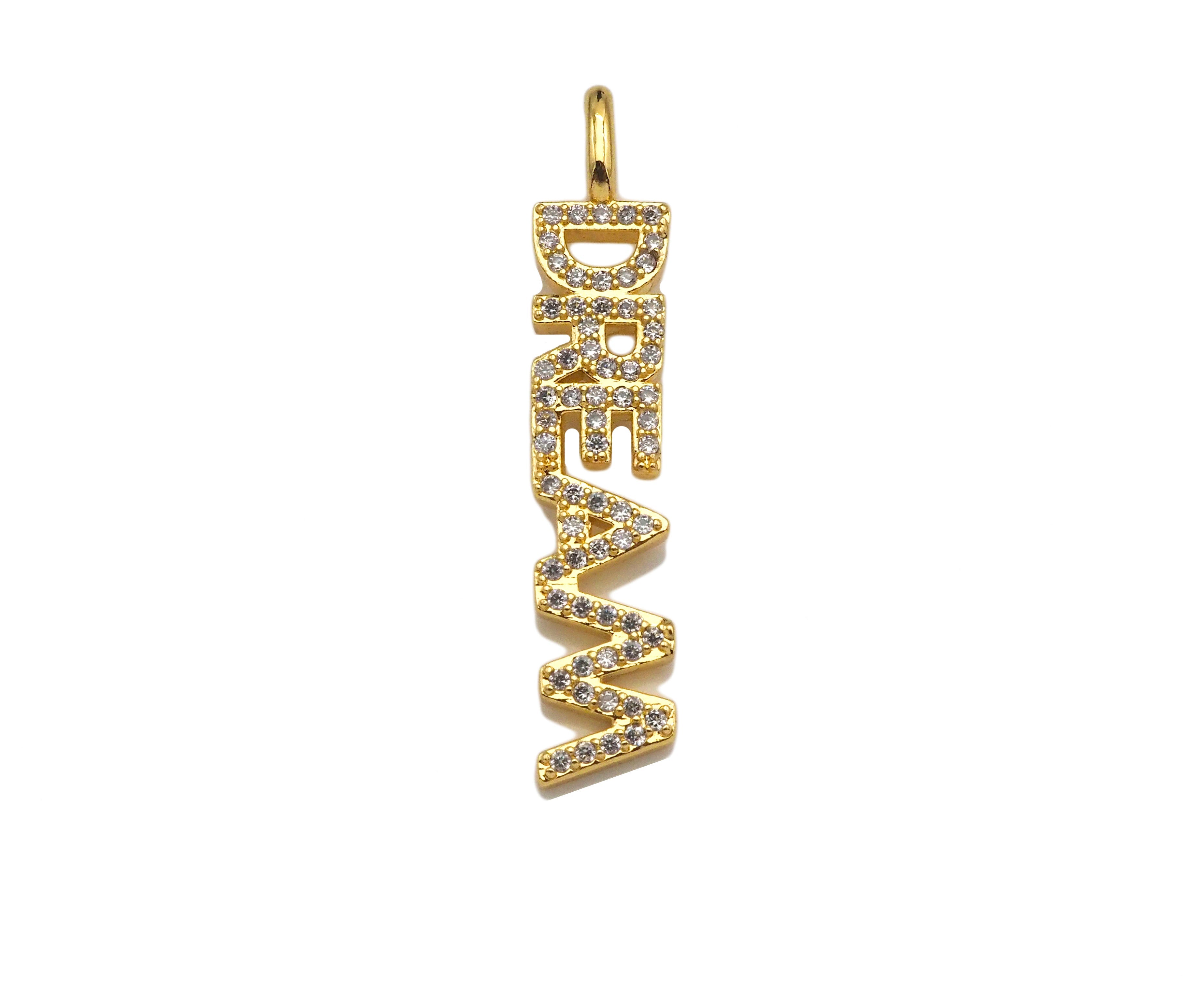 CZ Micro Pave Dream Word Pendant/Charm,Cubic Zirconia Charm, Necklace Bracelet Charm Pendant,6x34mm, Sku#Z1289
