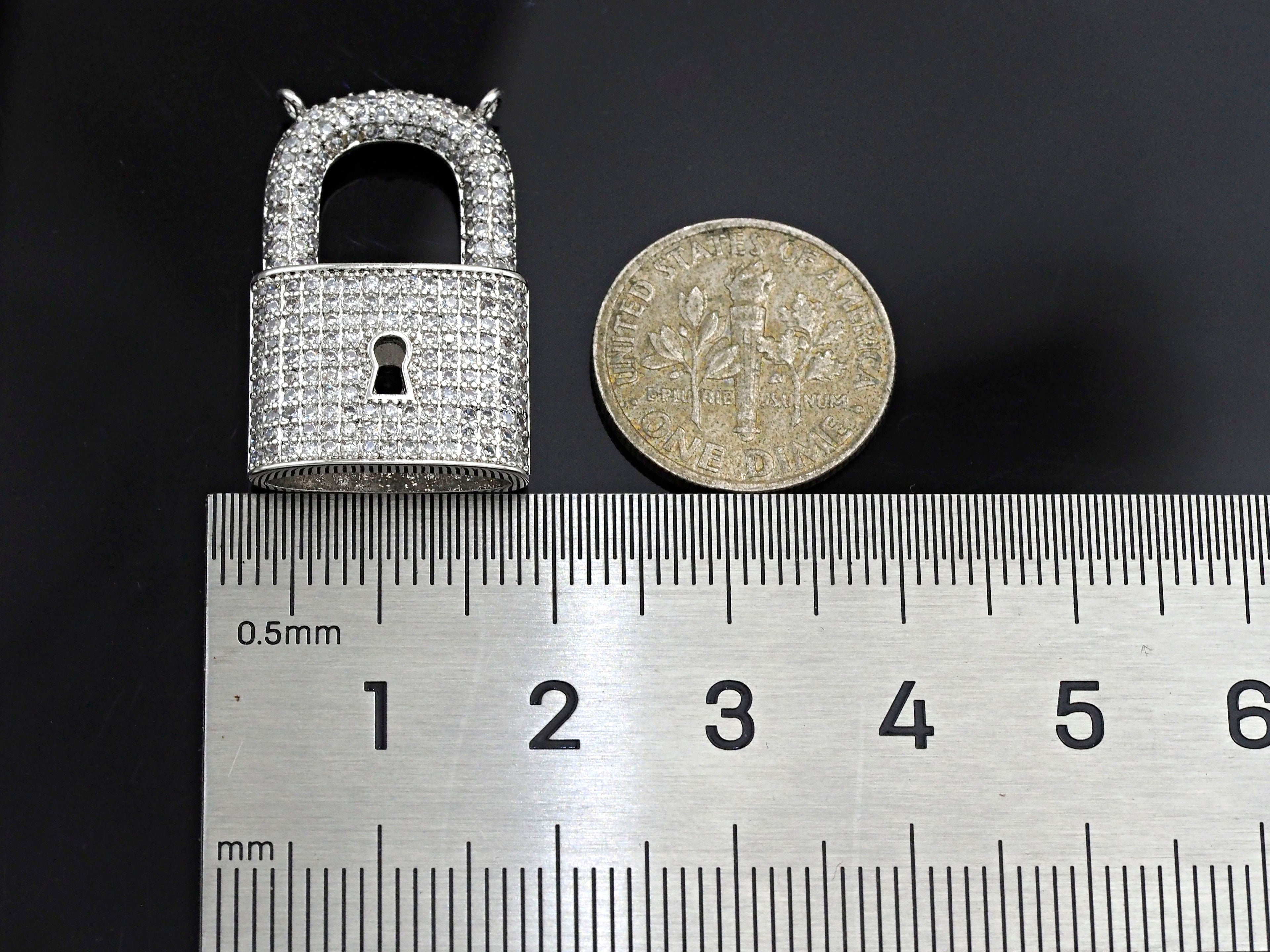 CZ Micro Pave Lock Shape Pendant, Dainty Gold Silver Lock Charm,Necklace Bracelet Charm Pendant, 16x26mm,Sku#F1256