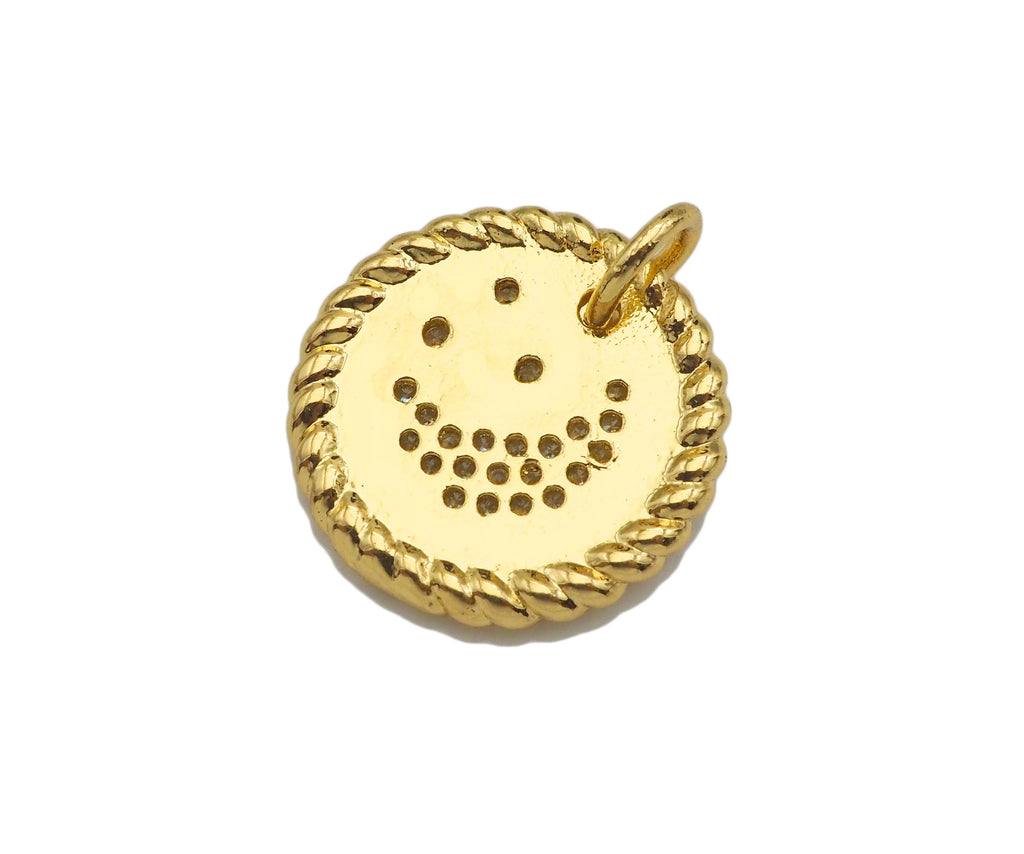 CZ Micro Pave Cresent Moon Star On Round Coin Pendant, Bracelet Necklace CZ  Round Coin Pendant Charm, Silver/Gold Tone,16x16mm,sku#L461