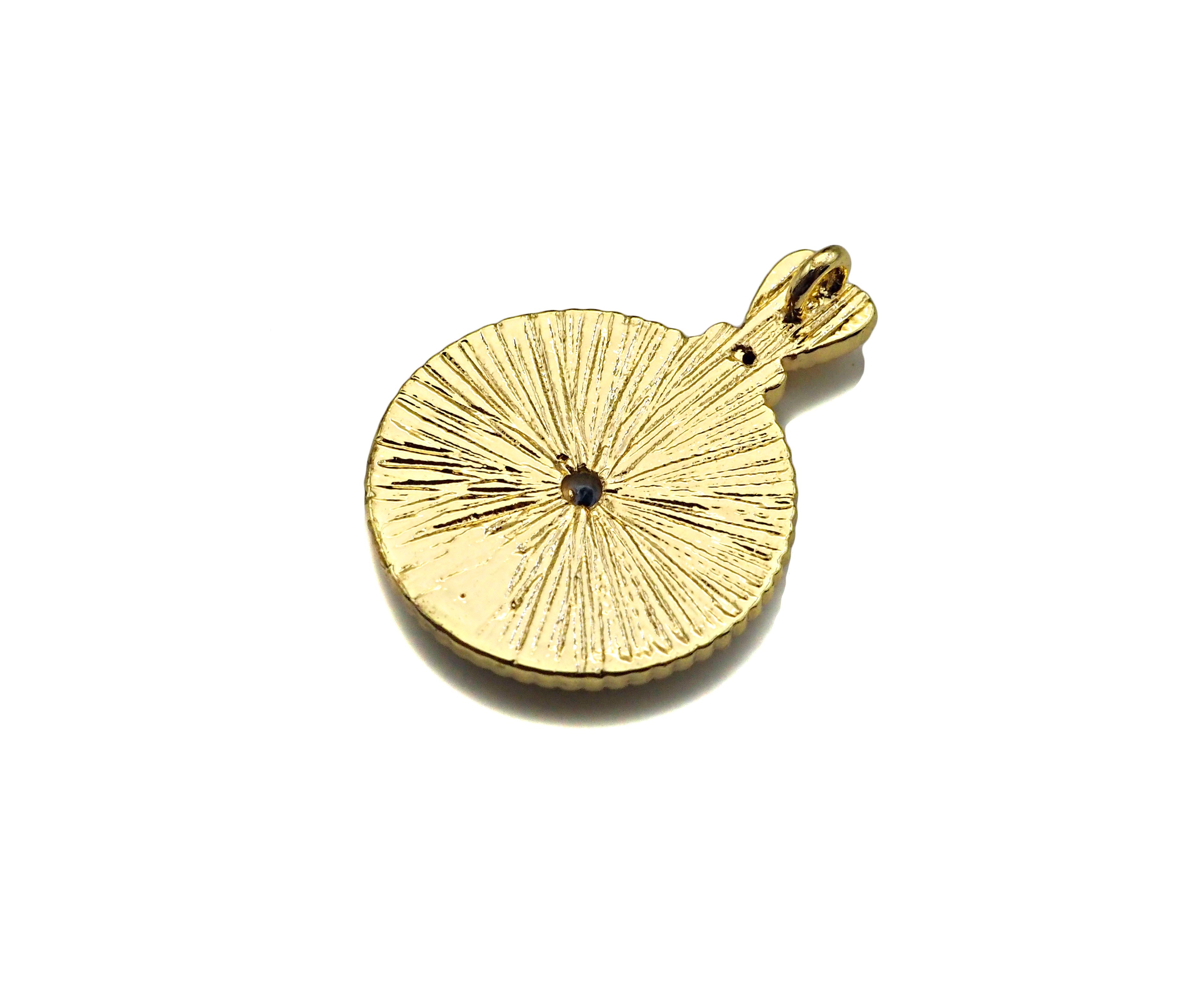 Gold Filled White Enamel Flower On Round Coin Shape Pendant, Cobalt CZ Micro Pave 14K Gold Filled Charm,Enamel Jewelry,15x20mm,Sku#CP37
