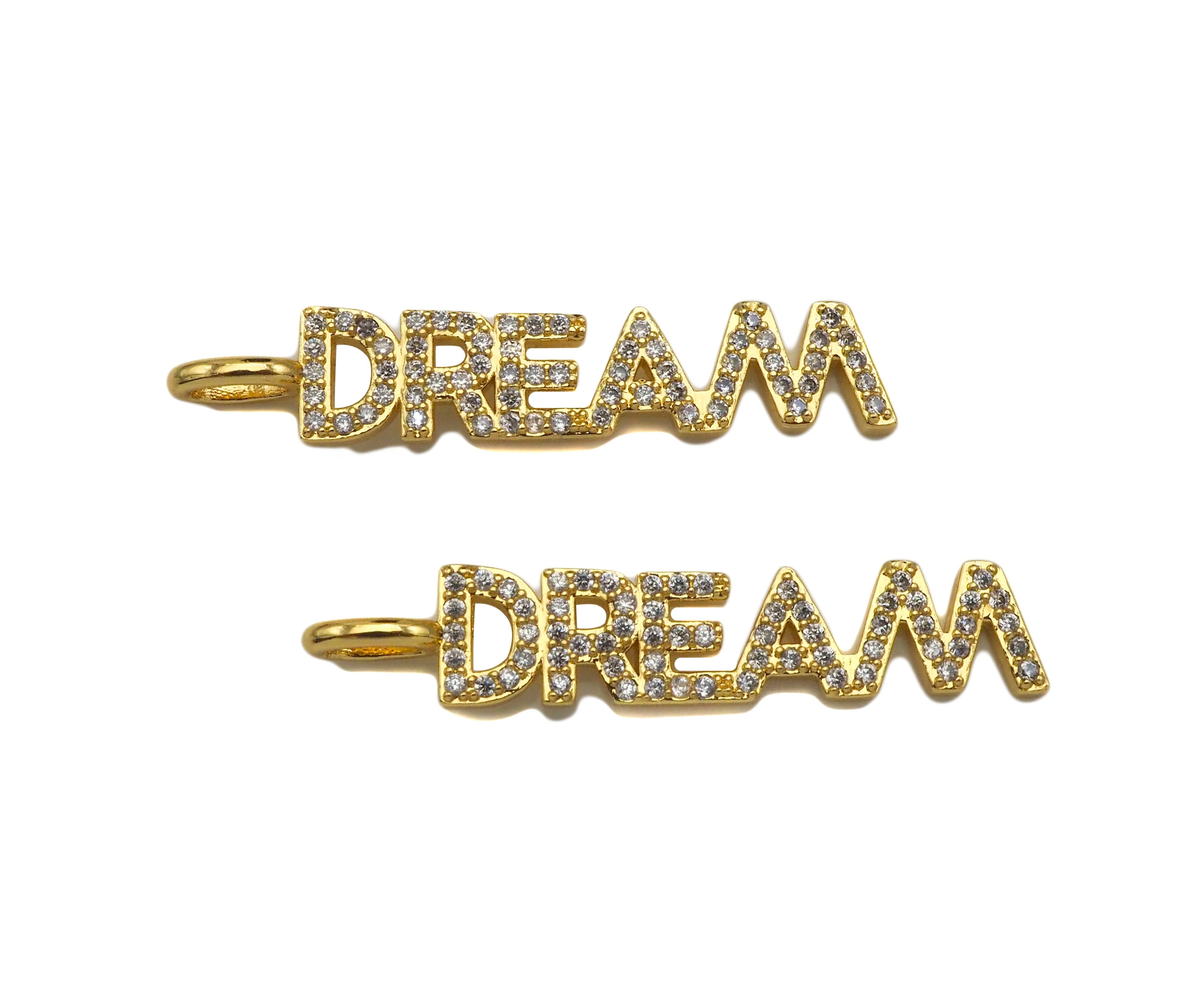 CZ Micro Pave Dream Word Pendant/Charm,Cubic Zirconia Charm, Necklace Bracelet Charm Pendant,6x34mm, Sku#Z1289