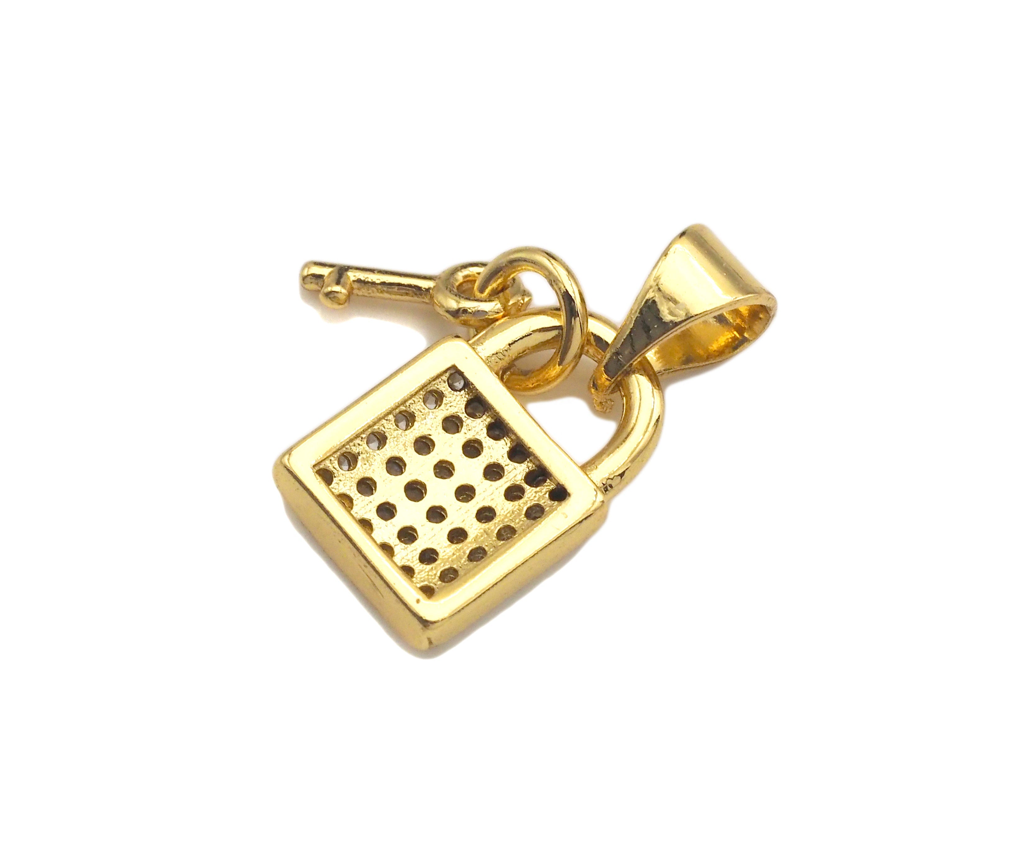 Micro Pave Black CZ Key On Lock Shape Charms, Micro Pave CZ Pendant/Charm, Lock Necklace Bracelet Charms, 8x12mm, Sku#Z1258
