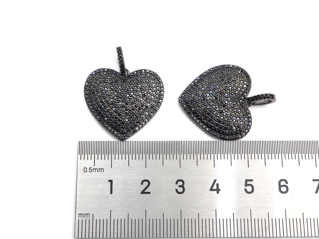 Black CZ Pave On Black Micro Pave Heart Pendant/Charm,Cubic Zirconia Pendant,Fashion Jewelry Findings, 23x24mm, sku#Z1024