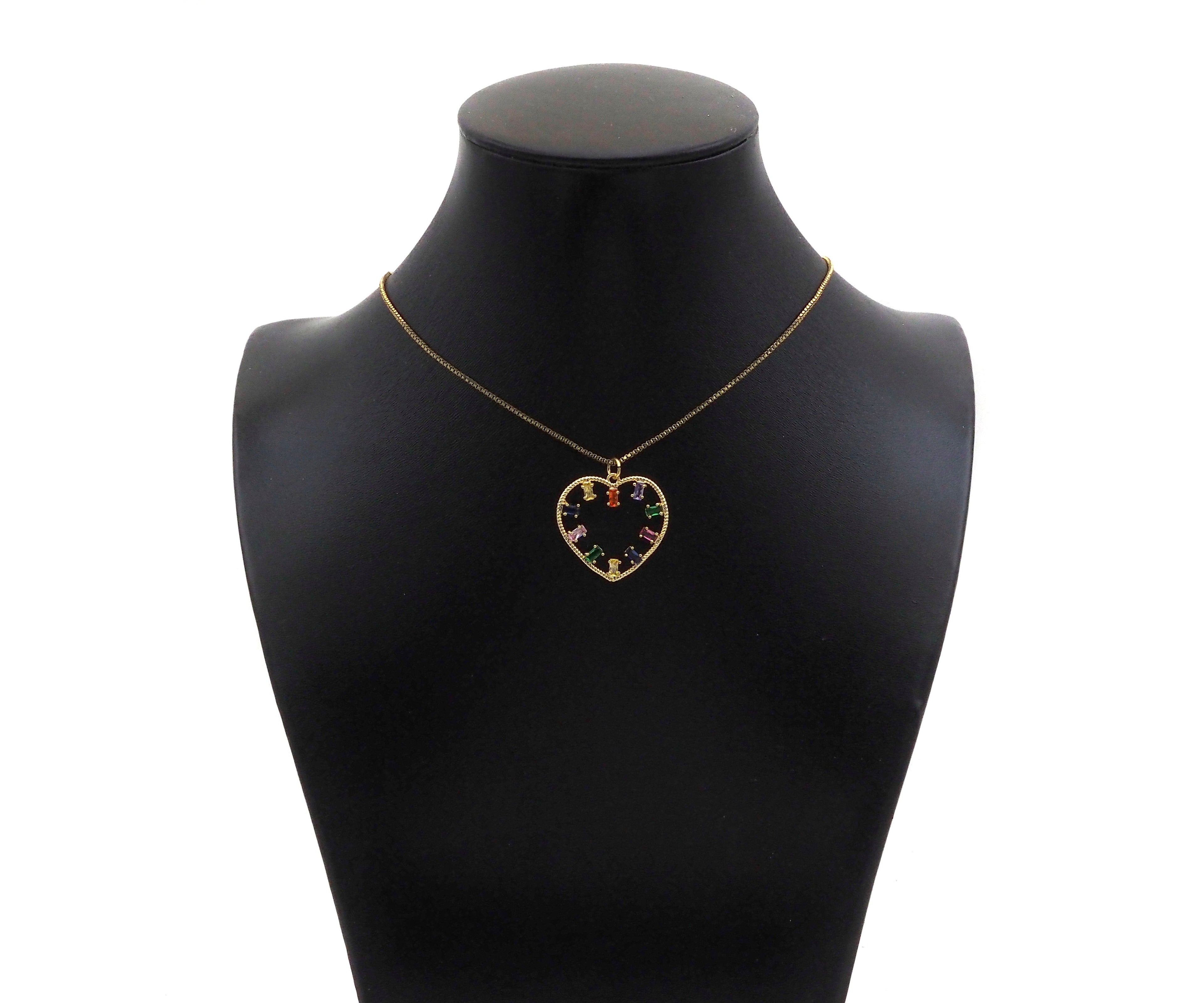 Gold Filled Colorful Baguette CZ Micro Pave Heart Shape Pendant, 14K Gold Filled Heart Charm, Necklace Bracelet Pendant,26x25mm,Sku#CP22