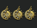 CZ Micro Pave Daint Sun Star On Cresent Moon Charms, Dainty Charms, Gold Pendant, Star Moon Necklace Charms, 14x15mm, Sku#Z1259
