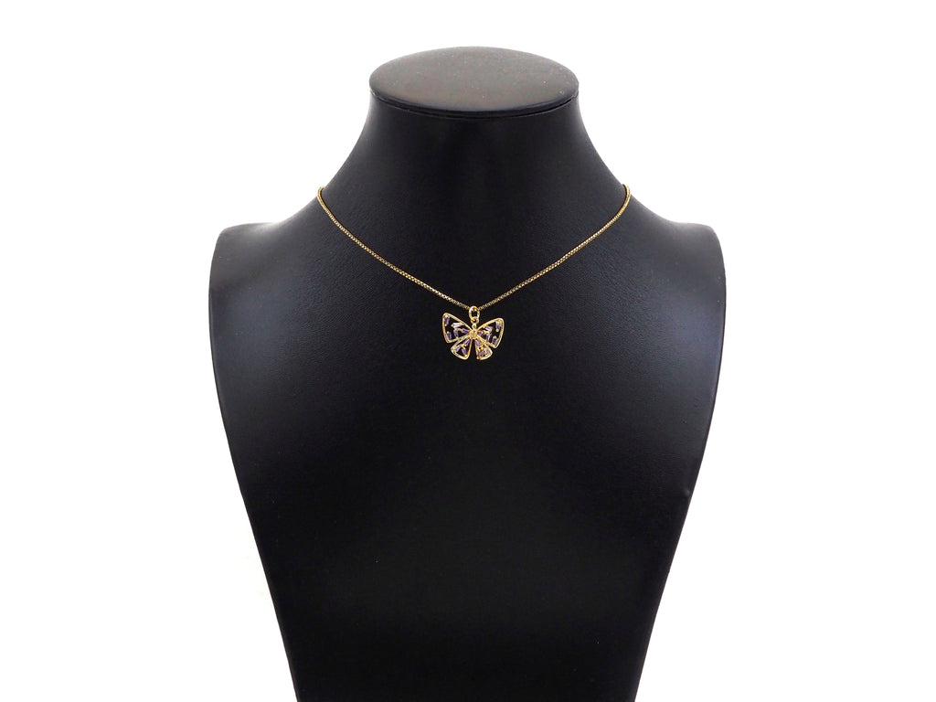 Gold Filled Violet Baguette CZ Micro Pave Butterfly Pendant,14K Gold Filled Butterfly Charm, Necklace Bracelet Pendant,21x15mm,Sku#CP23