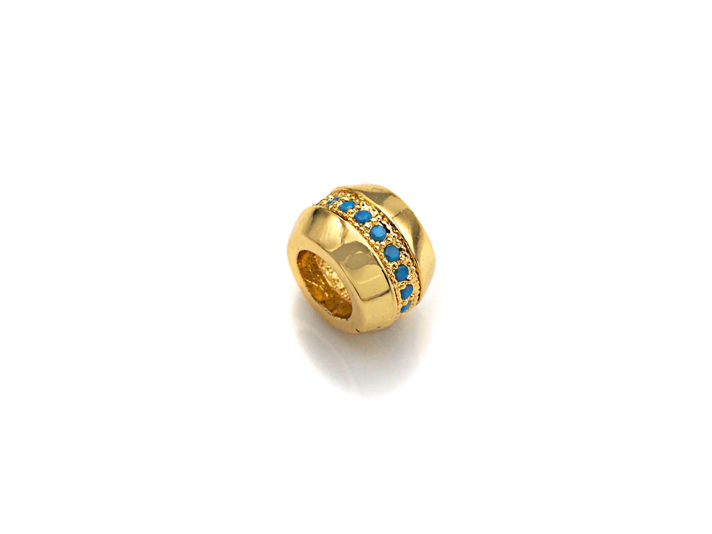 Turquoise large Hole beads, Cubic Zirconia Spacer Beads, European Large hole Bead, 6x8mm, sku#Z881