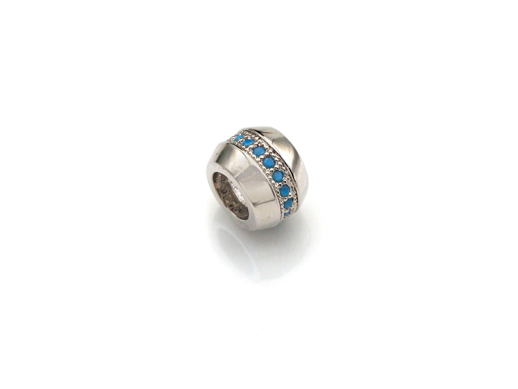 Turquoise large Hole beads, Cubic Zirconia Spacer Beads, European Large hole Bead, 6x8mm, sku#Z881
