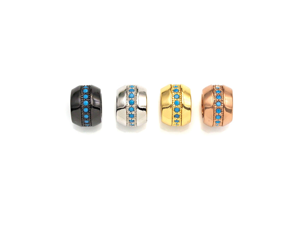 Turquoise large Hole beads, Cubic Zirconia Spacer Beads, European Large hole Bead, 6x8mm, sku#Z881