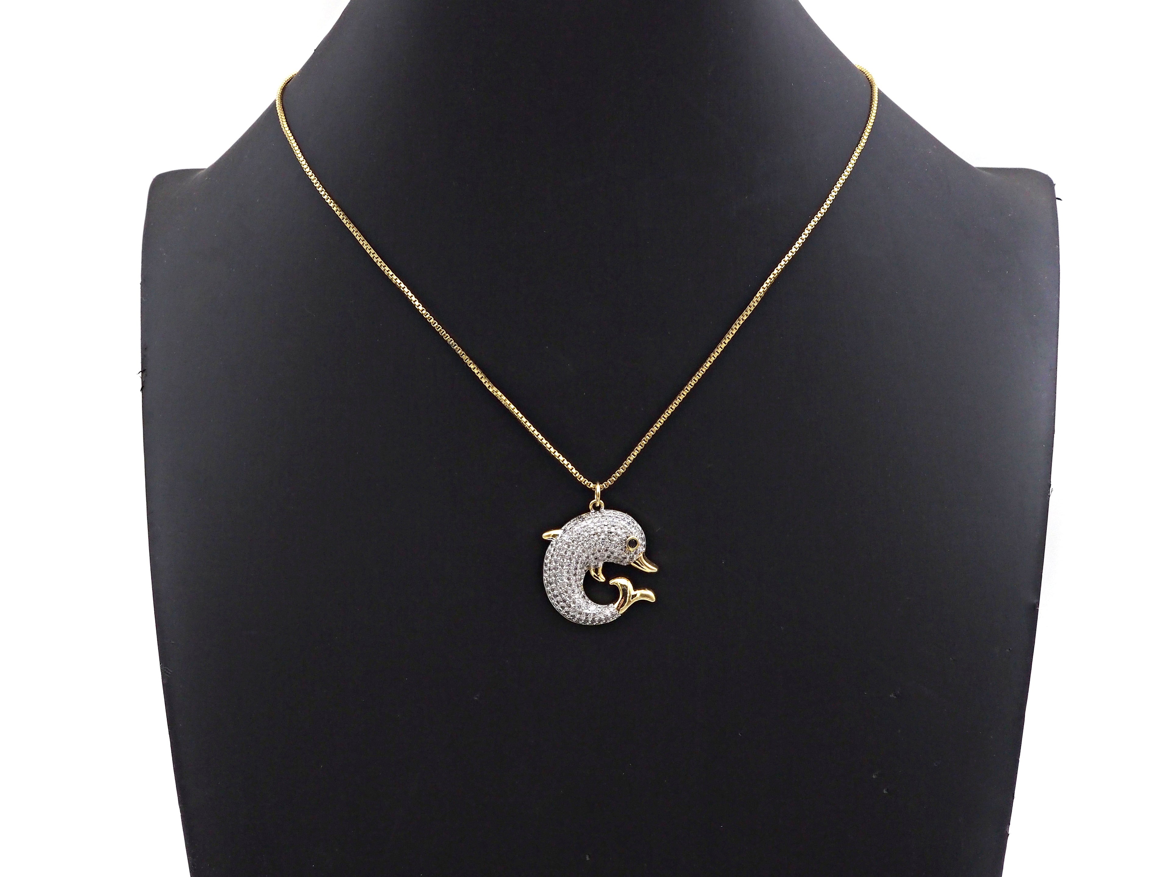 Gold Dolphin Shape CZ Micro Pave Charms,  23x25mm, Sku#F1278C