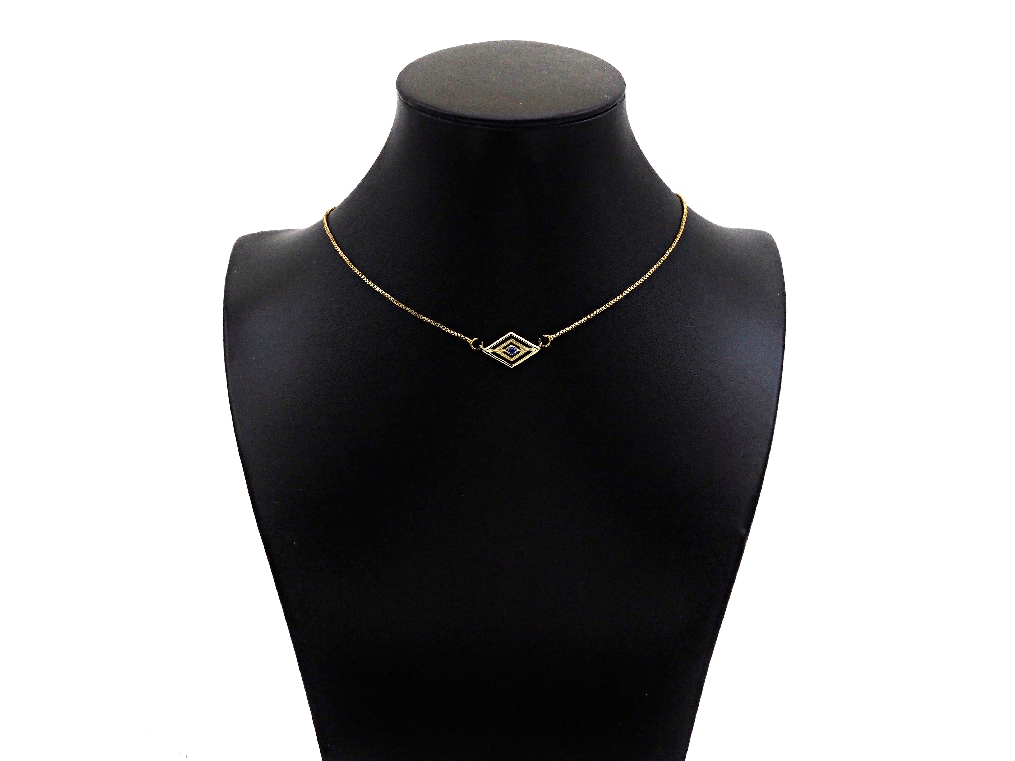 Gold Filled Cobalt CZ Micro Pave Evil Eye Rhombus Shape Pendant,14K Gold Filled Evil Eye Charm, Necklace Bracelet Pendant,11x19mm,Sku#CP26