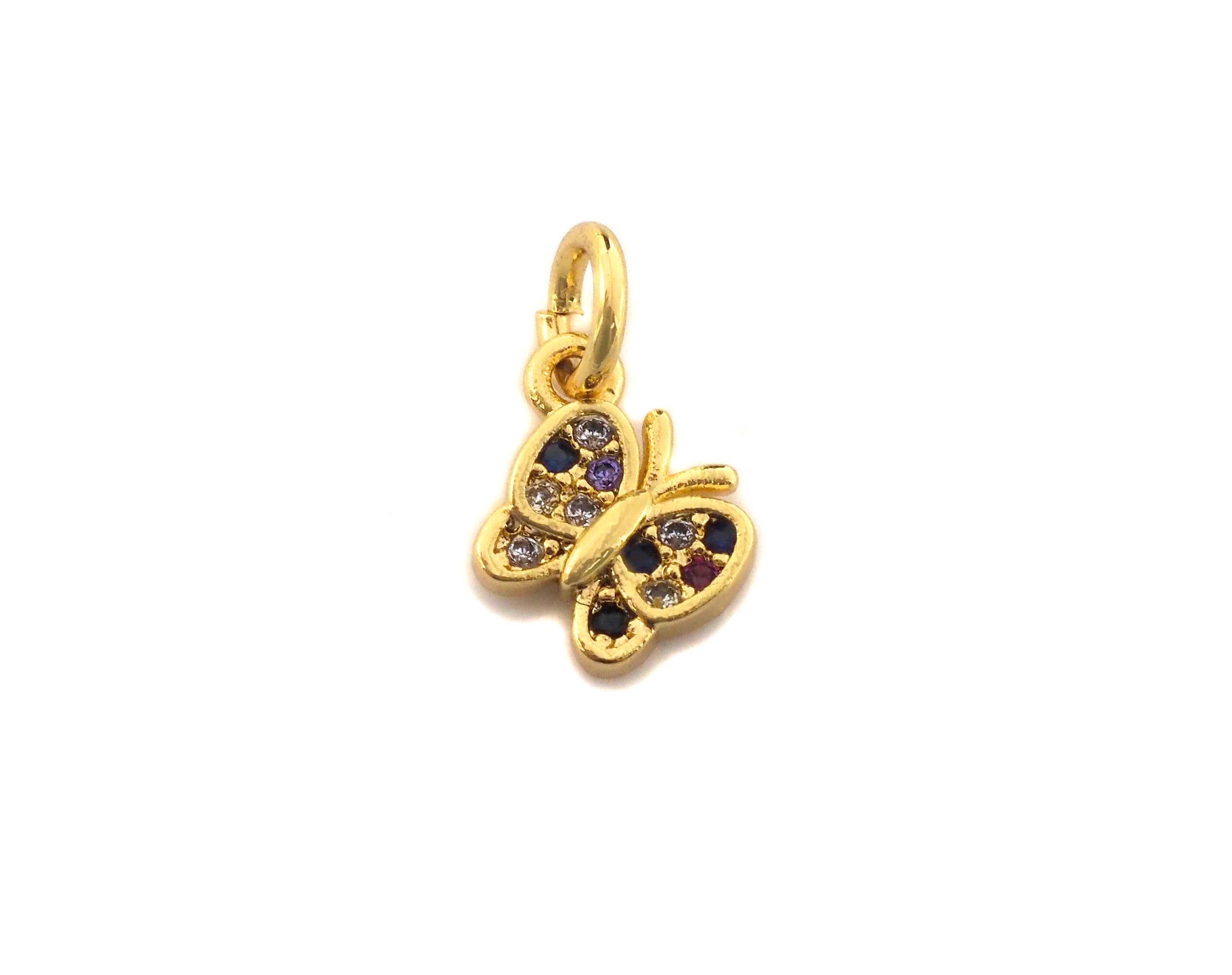 CZ Colorful Micro Pave Butterfly Shape Pendant, Butterfly Pave Pendant, Gold plated, 7x8mm, Sku#Z700