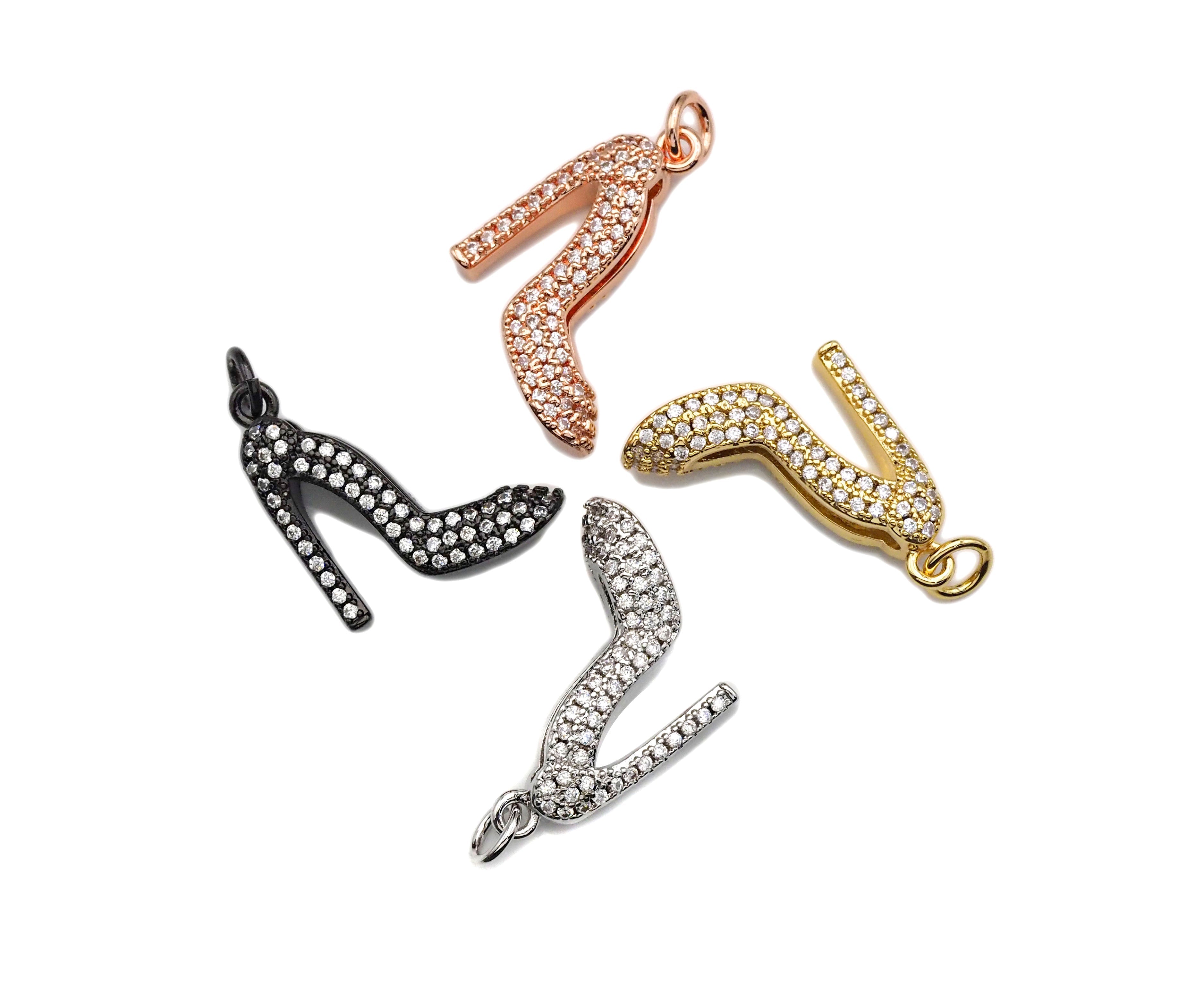 CZ Micro Pave High-heel Shoes Shape Charm/Pendant,  18x17x6mm, sku#F1265C