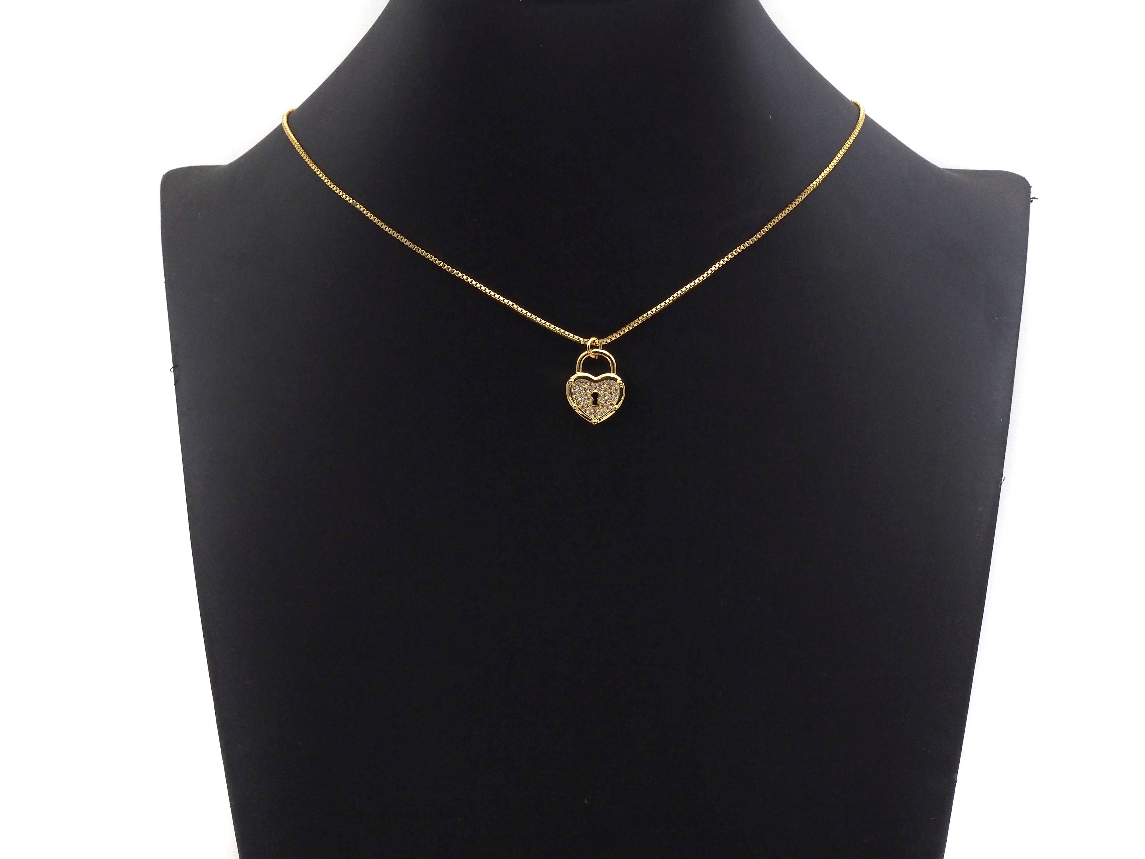 CZ Micro Pave Hollow Out Heart Shape Lock Pendant, Lock Pave Charm, Sku#F1184C