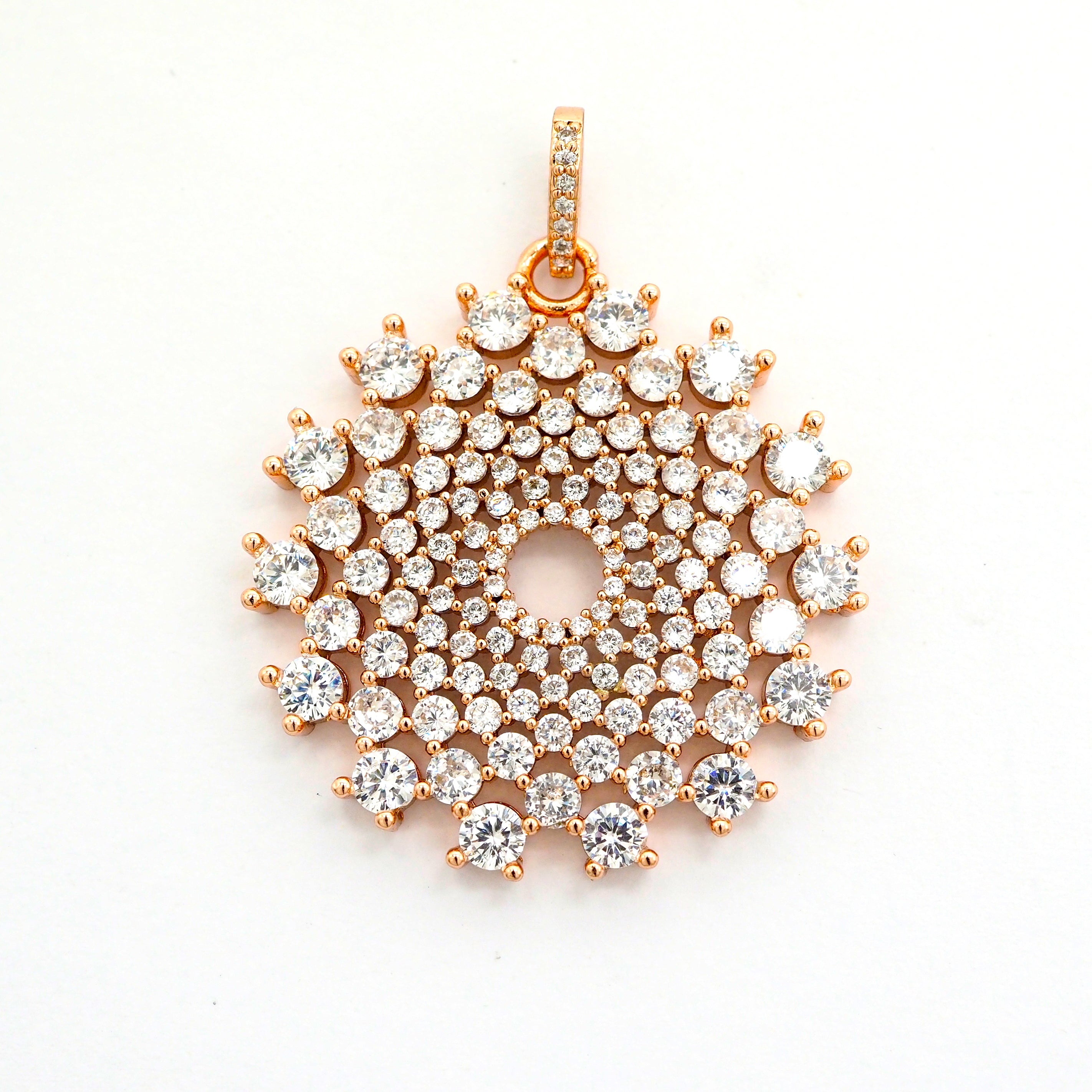 40mm Large CZ Micro Pave Shiny Radial Flower Pendant/Charm, Cubic Zirconia Paved Charm, Filigree Necklace Bracelet Charm Pendant,sku#F506