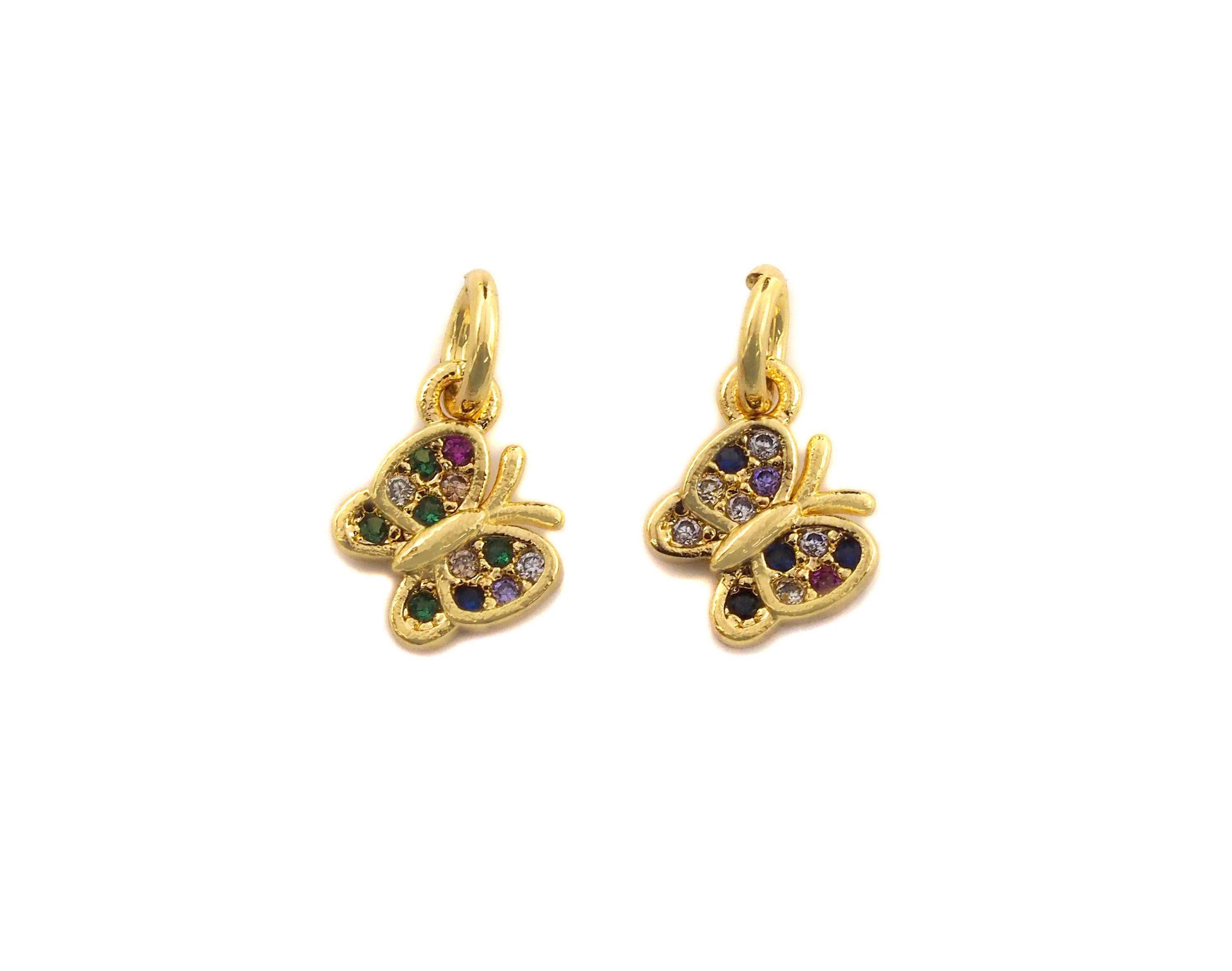 CZ Colorful Micro Pave Butterfly Shape Pendant, Butterfly Pave Pendant, Gold plated, 7x8mm, Sku#Z700