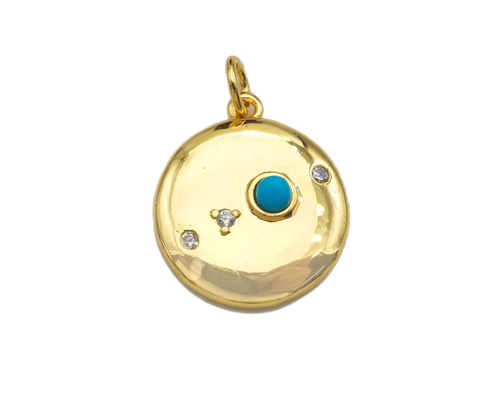 Red Turquoise Stone Coin Pendant/Charm, Sku#L408